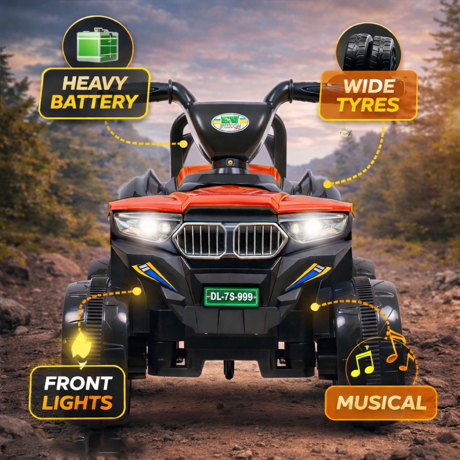 Image of Pandaoriginals Nitro Ev With Music And Lights, Forward and Backward Gear, Built in MP3 player Jeep Battery Operated Ride On
