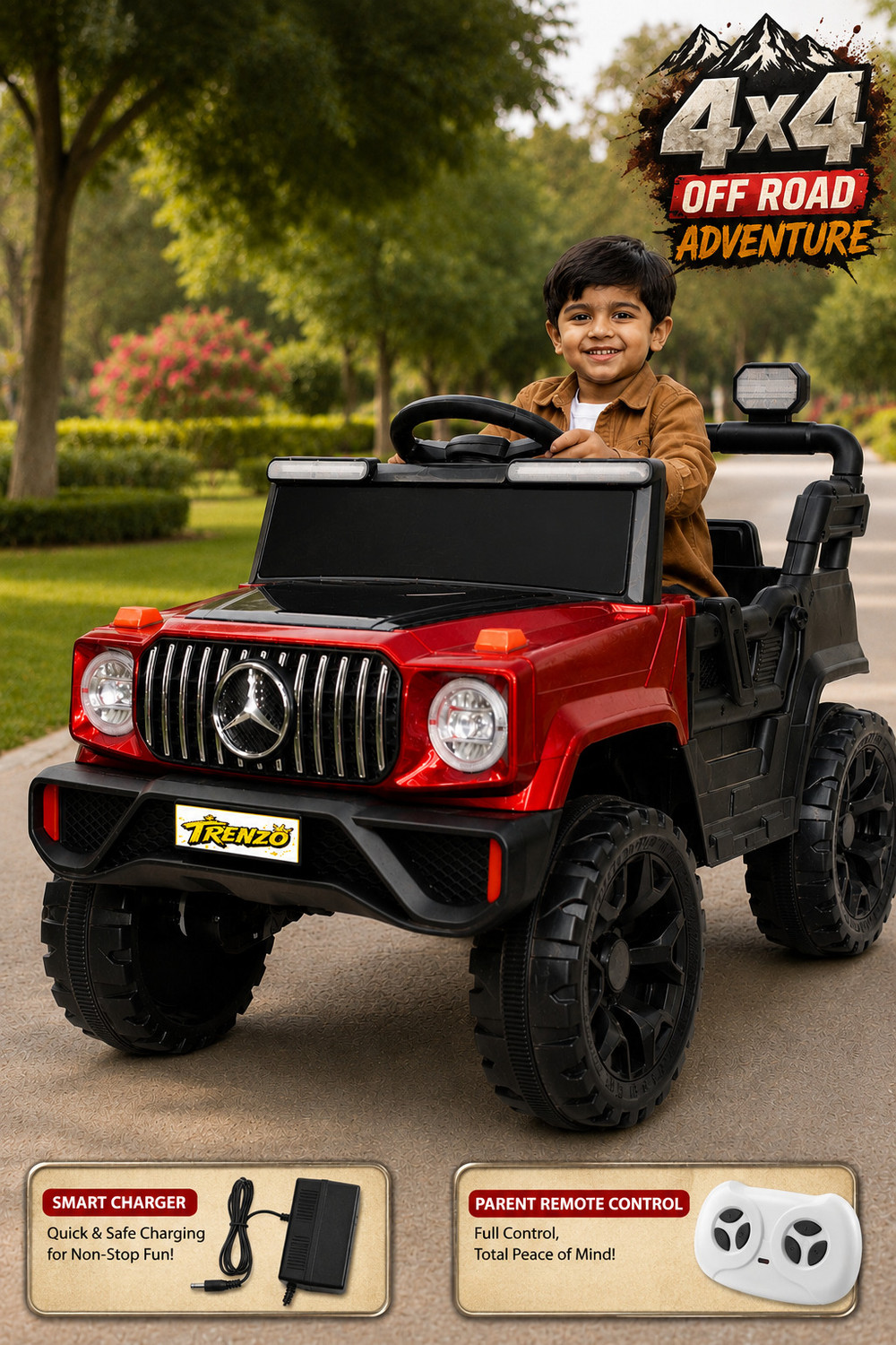 Image of Trenzo Kids electric jeep 4x4 Motors Car for Kids with Music, RGB Lights (1-6 Yrs) Kids Jeep Battery Operated Ride On