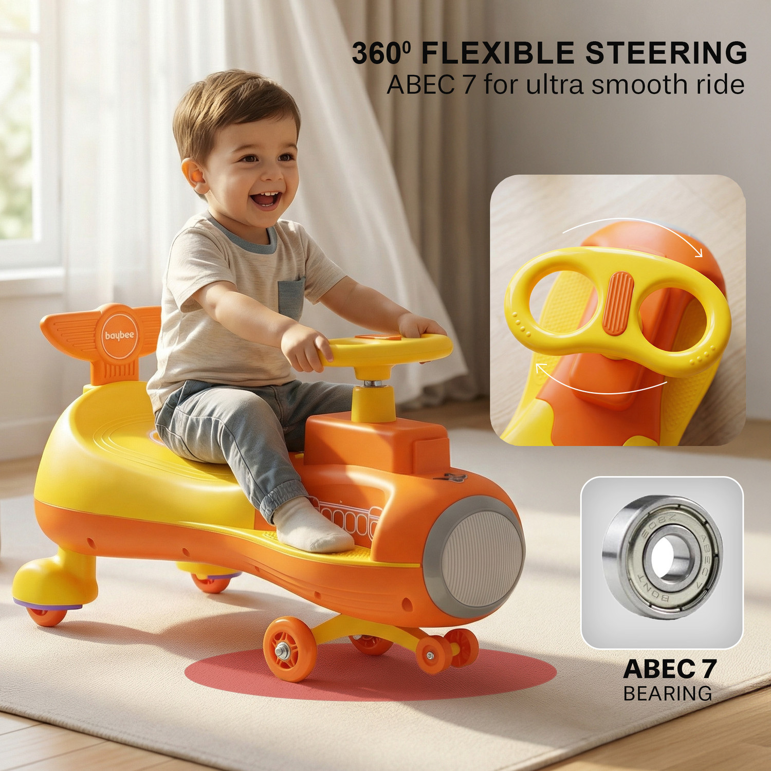 Image of baybee Zygo Magic Swing Car for Kids Push Ride on Toy Baby Car with RGB Lights & Music Rideons & Wagons Non Battery Operated Ride On