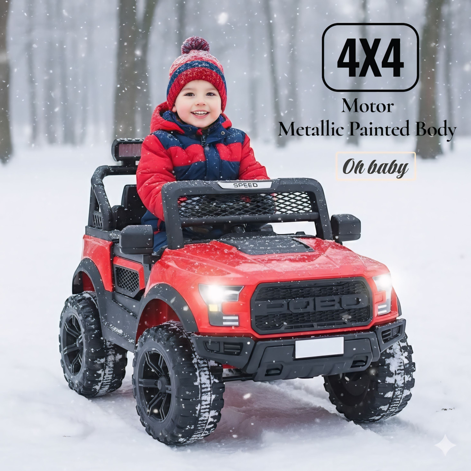 Image of Prabal POBO JEEP 4 Motors 4x4 (1-8Yrs) Driving-Remote, Mobile App + Manual Drive Jeep Battery Operated Ride On