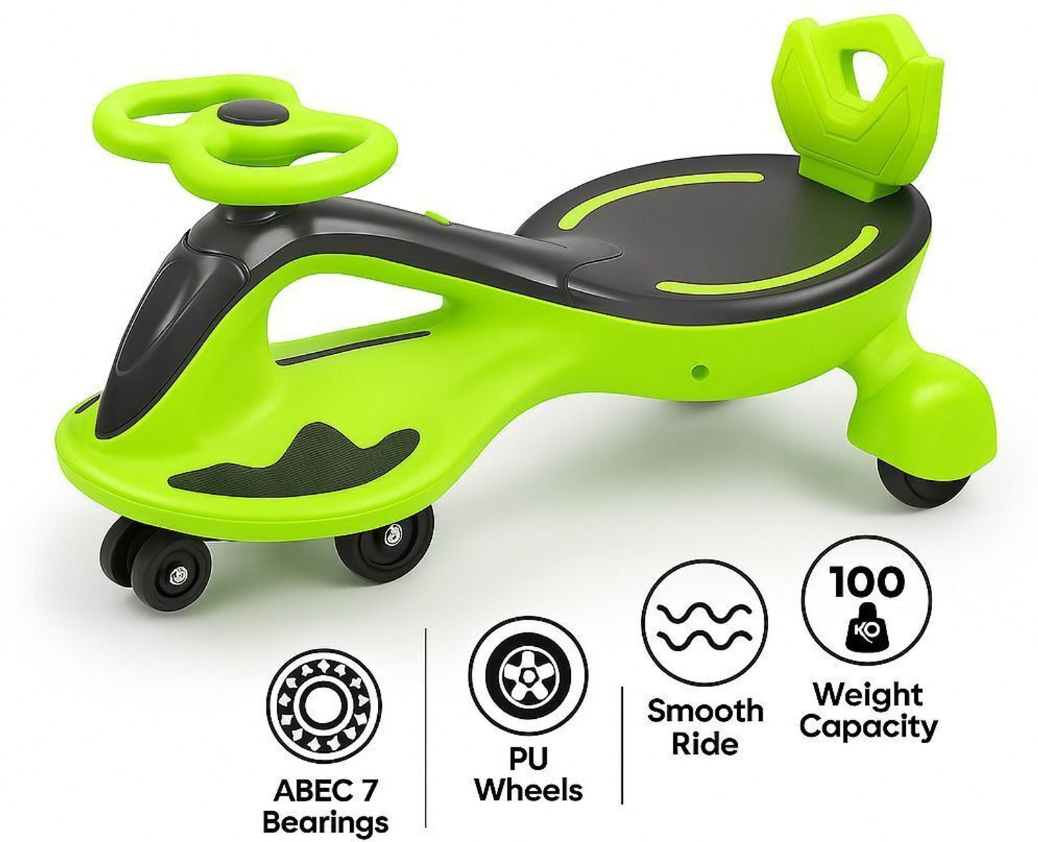 Image of URBANTOTS Swing Car Ride-On | Baby Push & Twist Car with Safety Backrest, Premium Green Car Non Battery Operated Ride On