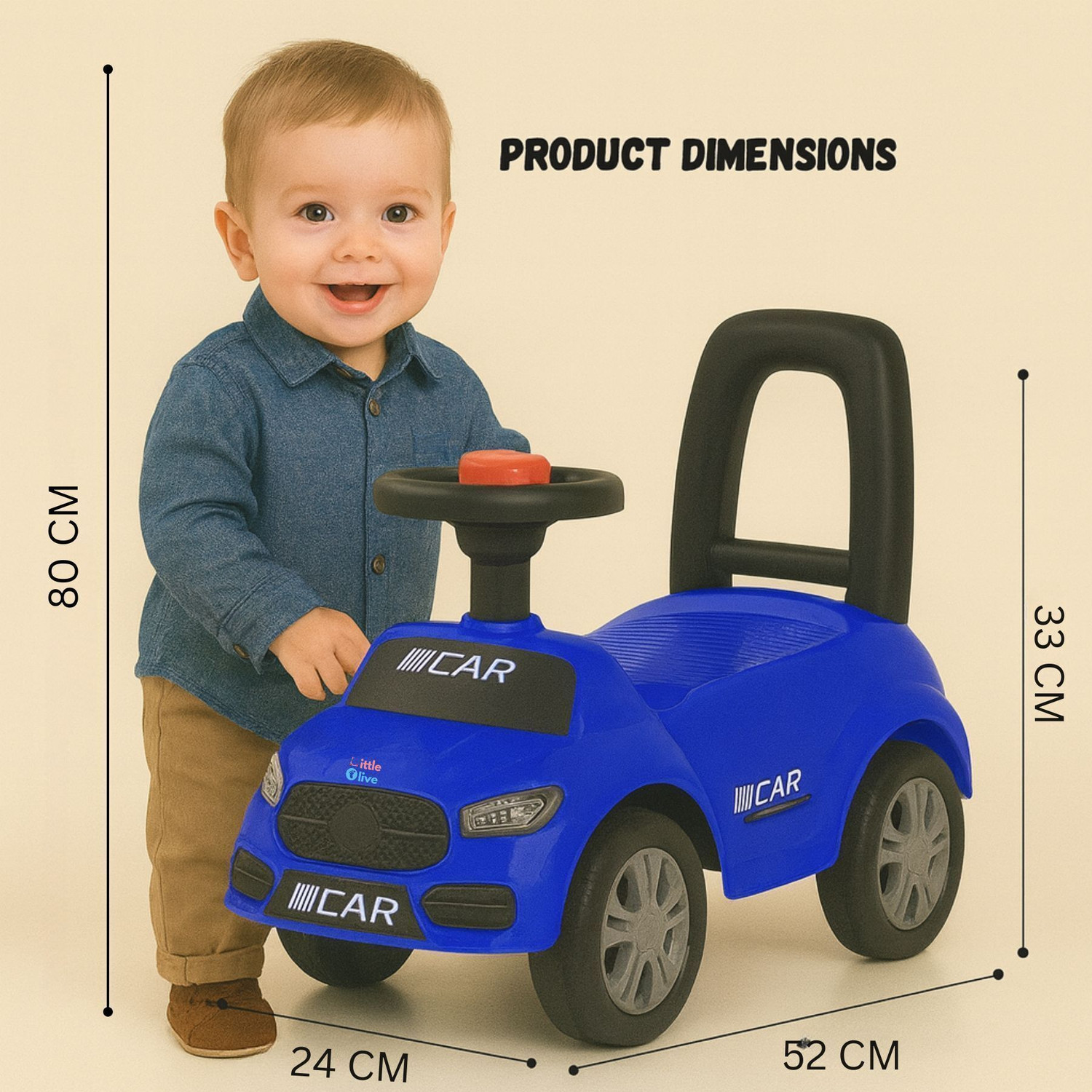 Image of Little Olive Mini Car For Kids upto 6months - 2years Rideons & Wagons Non Battery Operated Ride On (Dark Blue, Silver)