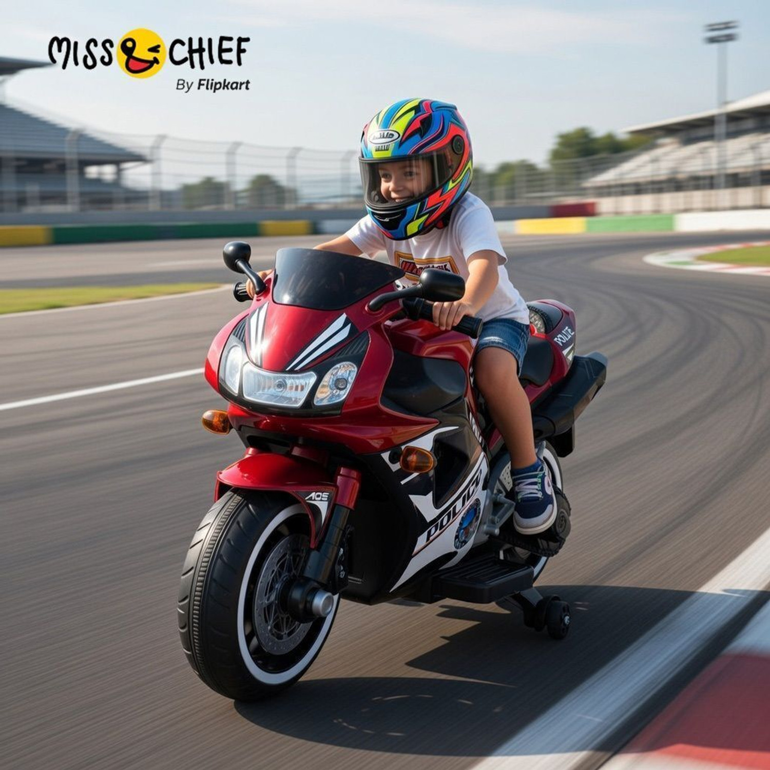 Image of Miss & Chief Battery Operated Bike for Kids with Foot Accelerator & Music & Training Wheels Bike Battery Operated Ride On