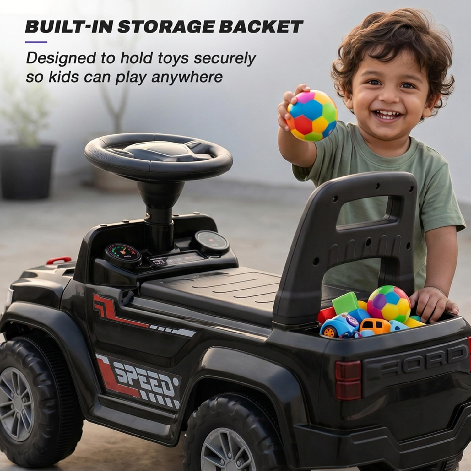 Image of baybee Baby Ride on Car for Kids, Push Ride on Jeep with Music, LED Light & Backrest Rideons & Wagons Non Battery Operated Ride On