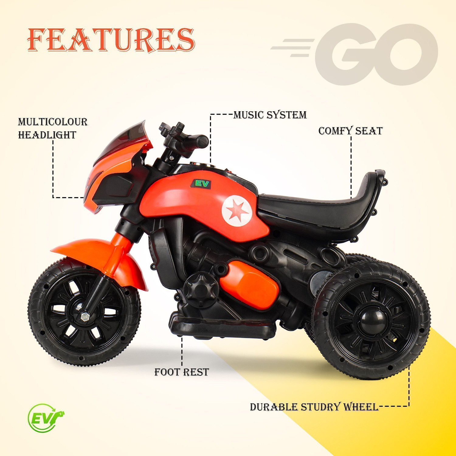 Image of LITTLE RIDES Super Bike With Music And Lights, Forward and Backward Gear, Built in MP3 player Bike Battery Operated Ride On
