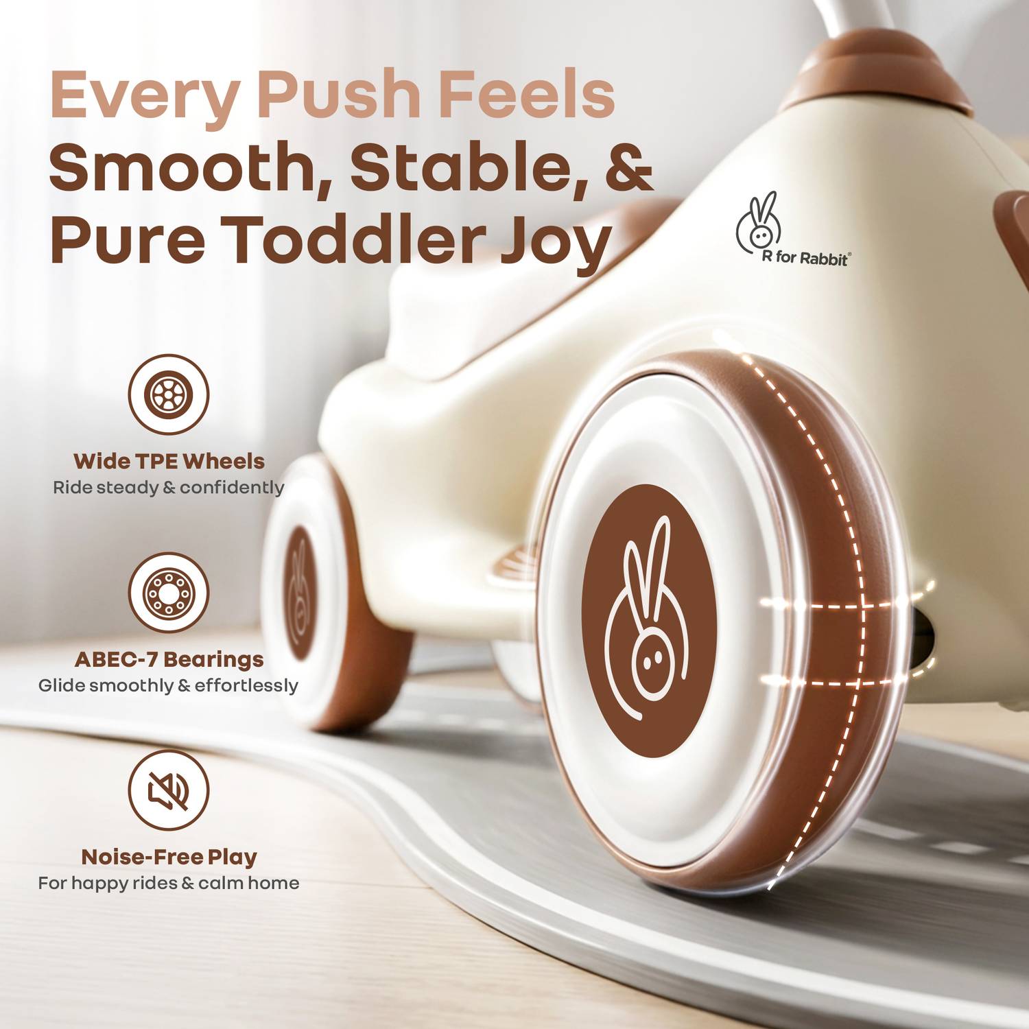 R for Rabbit Speedster Zoomy Push Ride-on with Ergonomic Seat