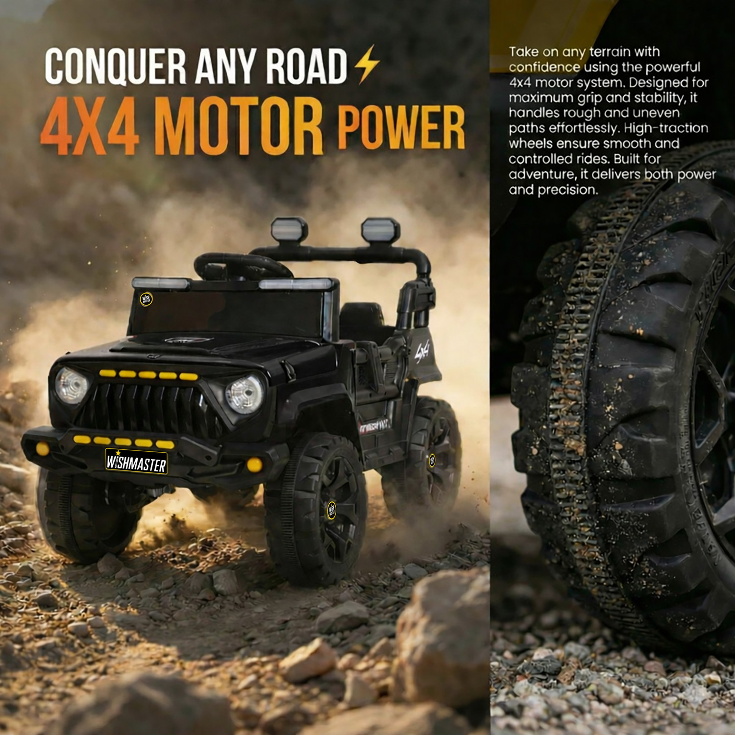 Image of Wishmaster Pobo 4x4 EV Driving Car With Remote , Mobile App + Manual Drive Car Jeep Battery Operated Ride On
