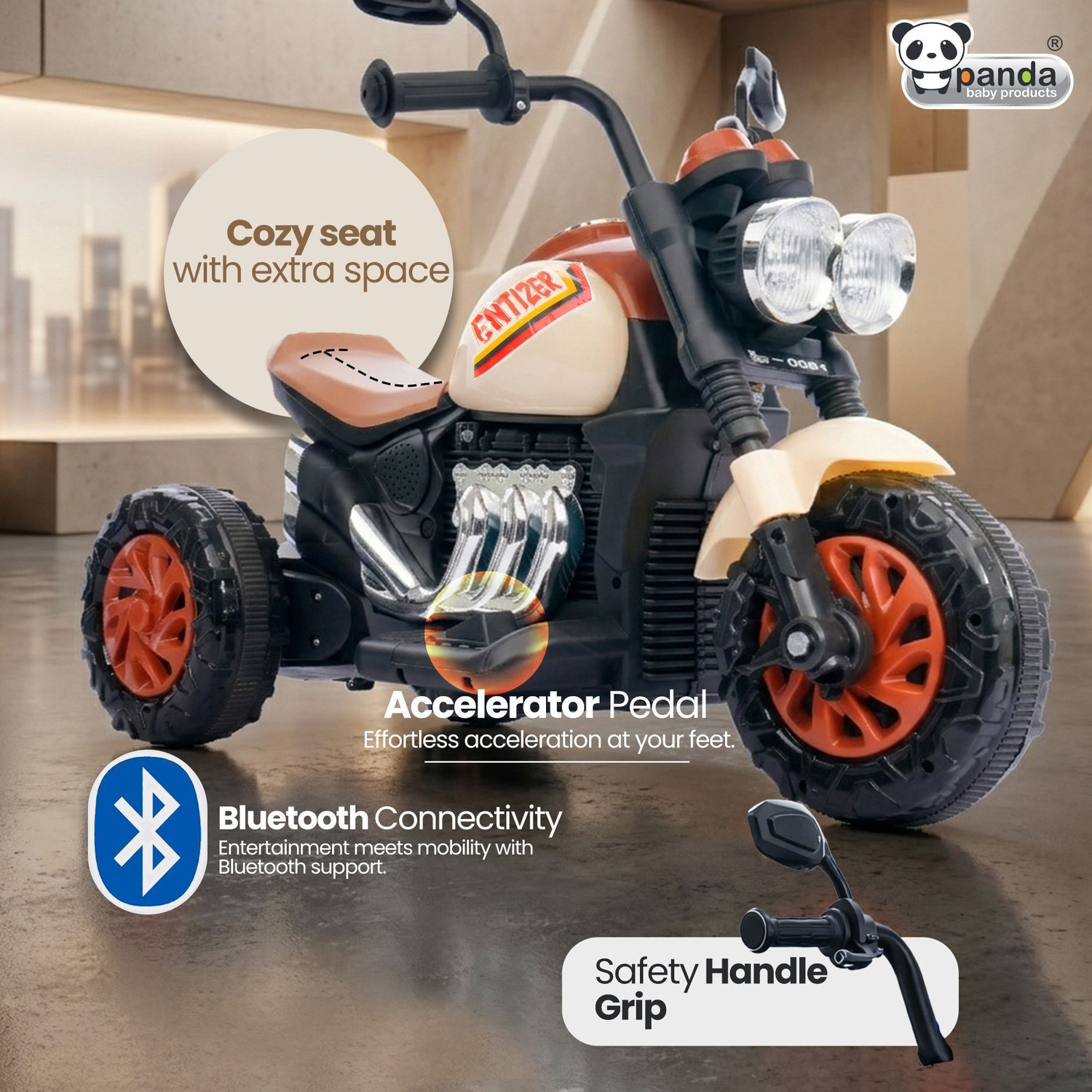Image of PANDA BABY PRODUCTS Electric Ride-On Bike for Kids - Sport Edition with LED Lights & Training Wheels Bike Battery Operated Ride On