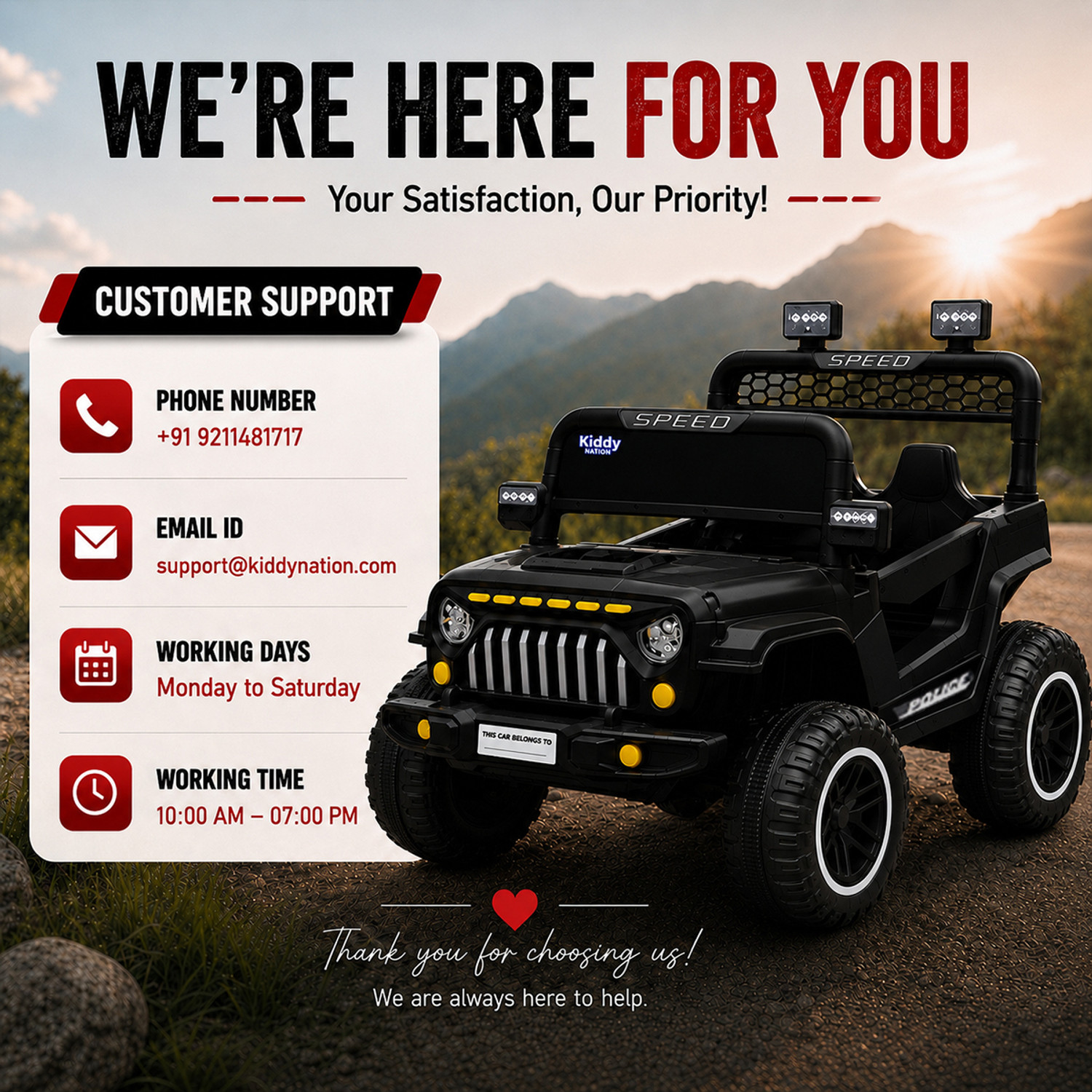 Image of Kiddy Nation RHINO 4X4 Rechargeable Electric Car for Kids | Bluetooth, Music, Lights & Remote Jeep Battery Operated Ride On