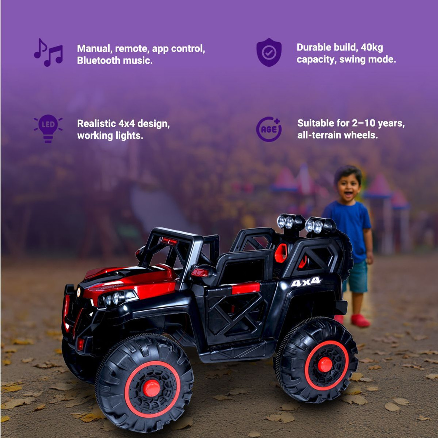Image of URBANTOTS Urban Tots 2188 Ride-On Jeep for Kids ( Red) Jeep Battery Operated Ride On