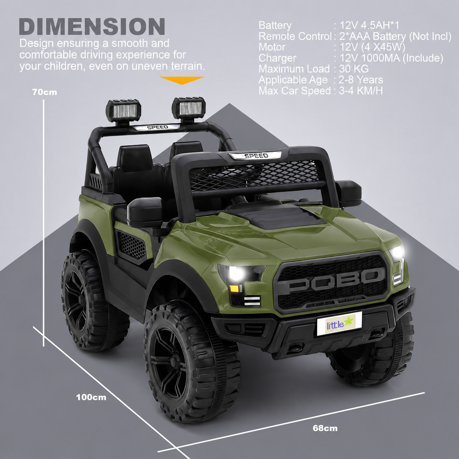 Image of Jammbo POBO Rechargeable(2-8Yrs) Kids Electric Jeep with Bluetooth,Music,Light & Remote Jeep Battery Operated Ride On