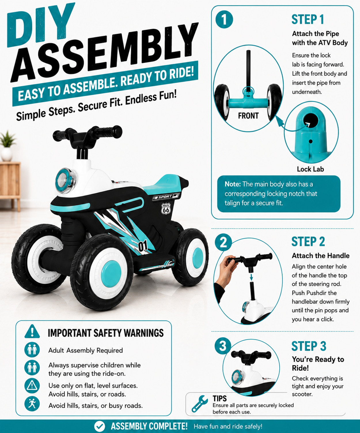 Image of Miss & Chief Zoom Car ATV, Battery operated with light & music,MP3 player, bluetooth & USB Car Battery Operated Ride On