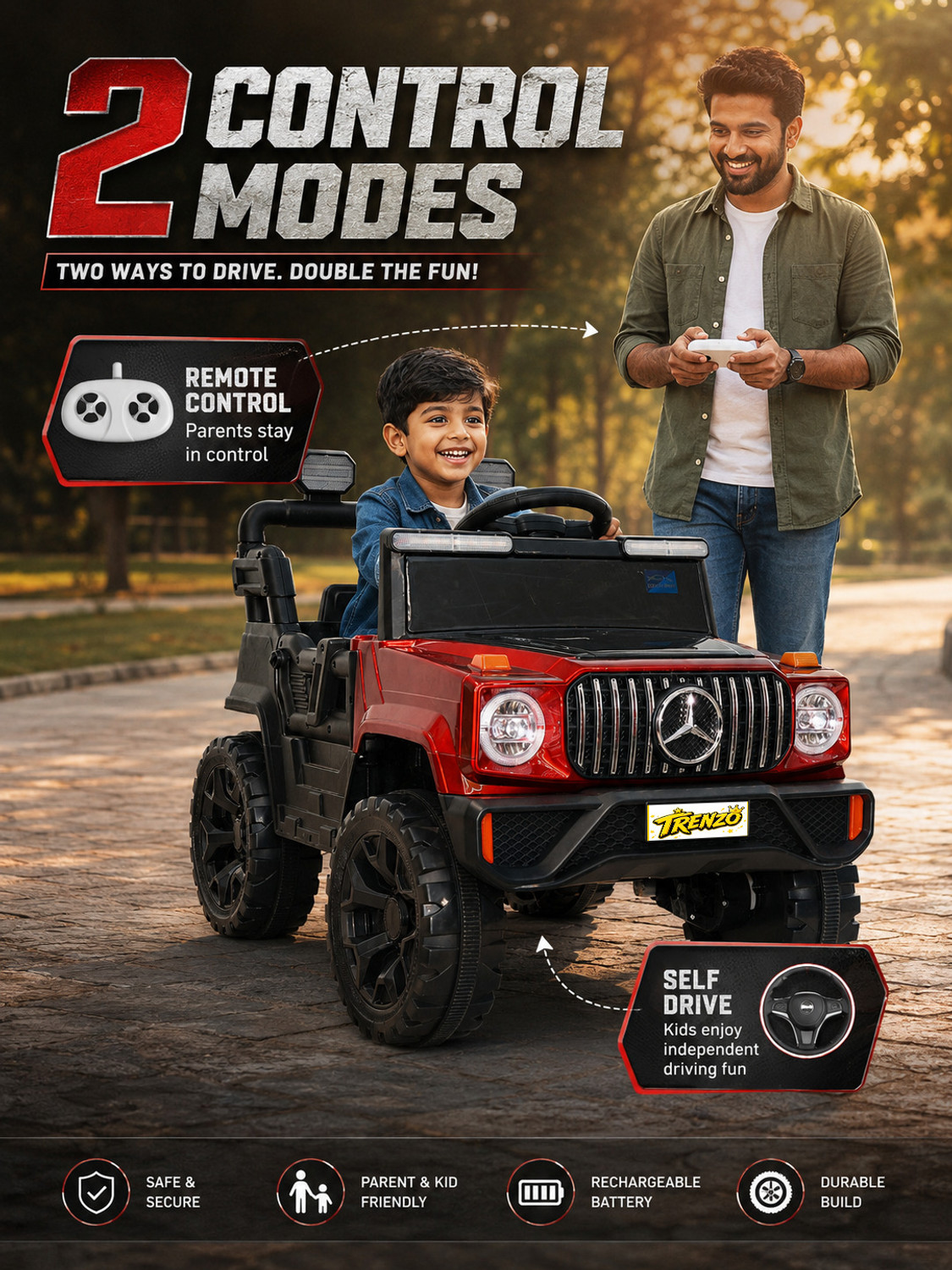 Image of Trenzo Kids electric jeep 4x4 Motors Car for Kids with Music, RGB Lights (1-6 Yrs) Kids Jeep Battery Operated Ride On