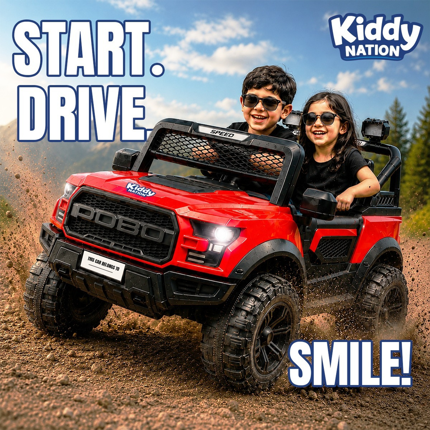 Image of Kiddy Nation POBO Rechargeable 12V Jeep Car for Kids with Music, Lights & BT | 2 Driving Mode Jeep Battery Operated Ride On
