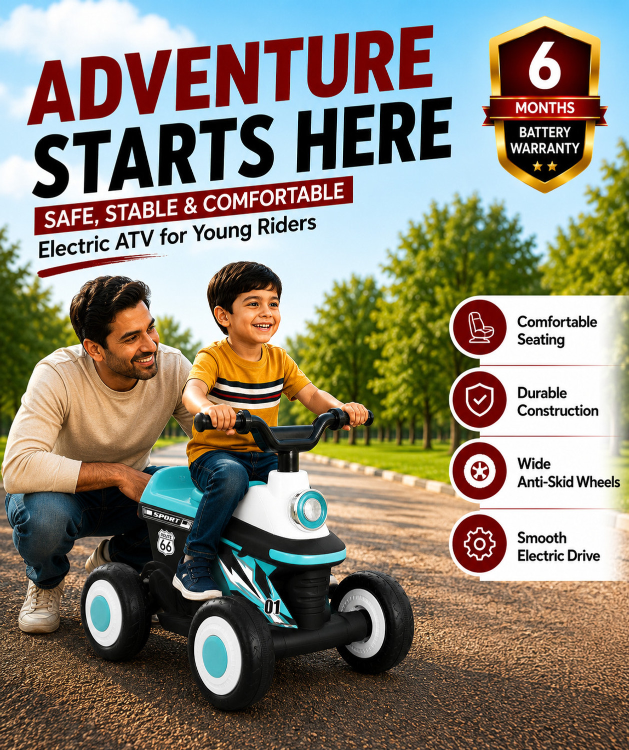 Image of Miss & Chief Zoom Car ATV, Battery operated with light & music,MP3 player, bluetooth & USB Car Battery Operated Ride On