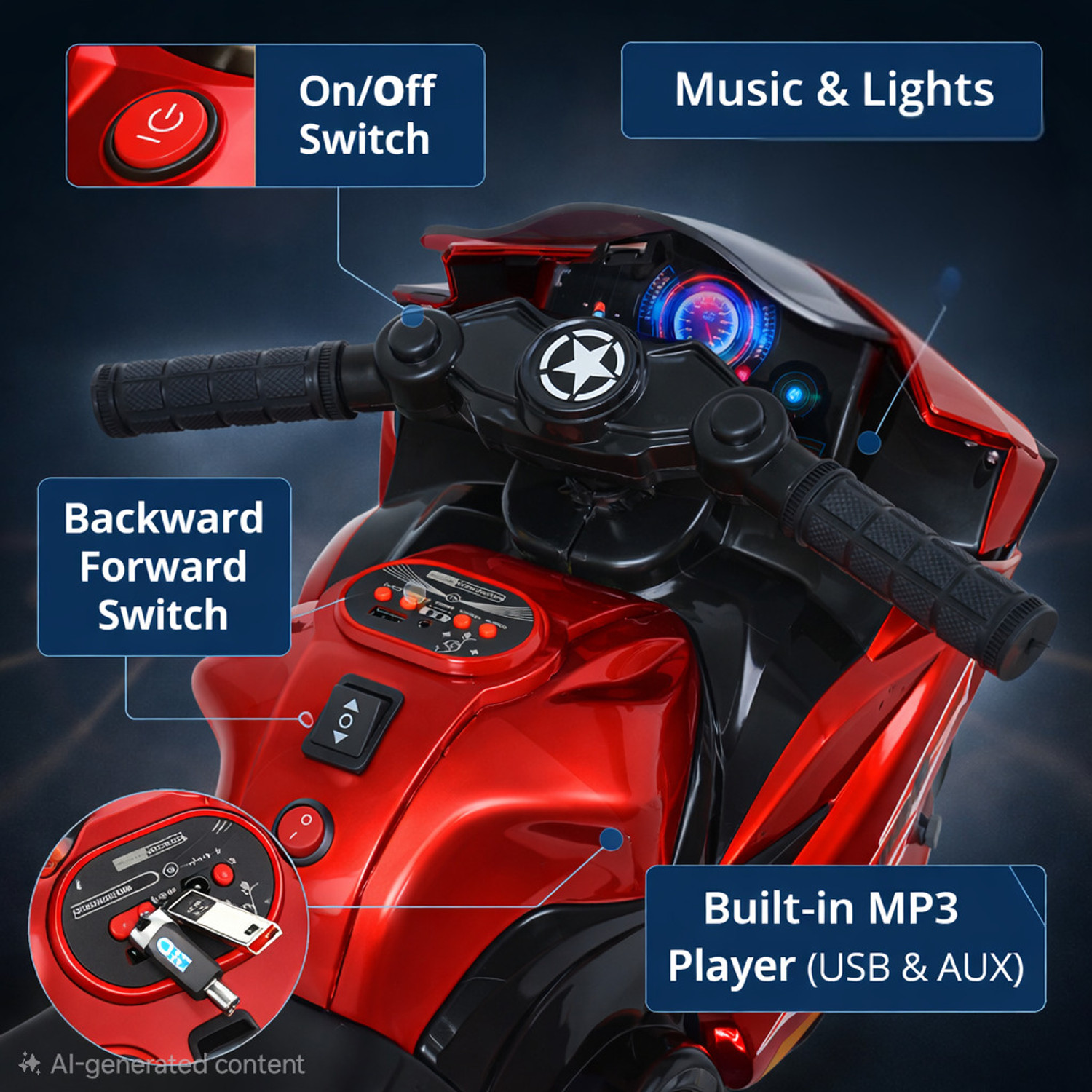 Image of Pandaoriginals R15 Ev jUMBO Music & Lights, Built in MP3 player /AUX Heavy Battery Bike Battery Operated Ride On