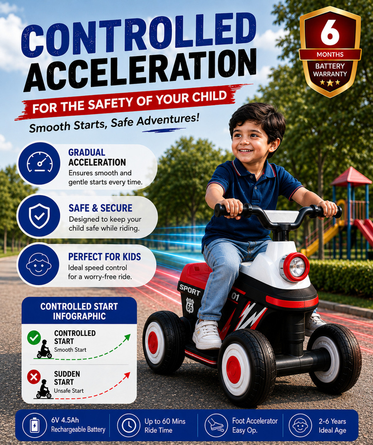 Image of Miss & Chief Zoom Car ATV, Battery operated with light & music,MP3 player, bluetooth & USB Car Battery Operated Ride On