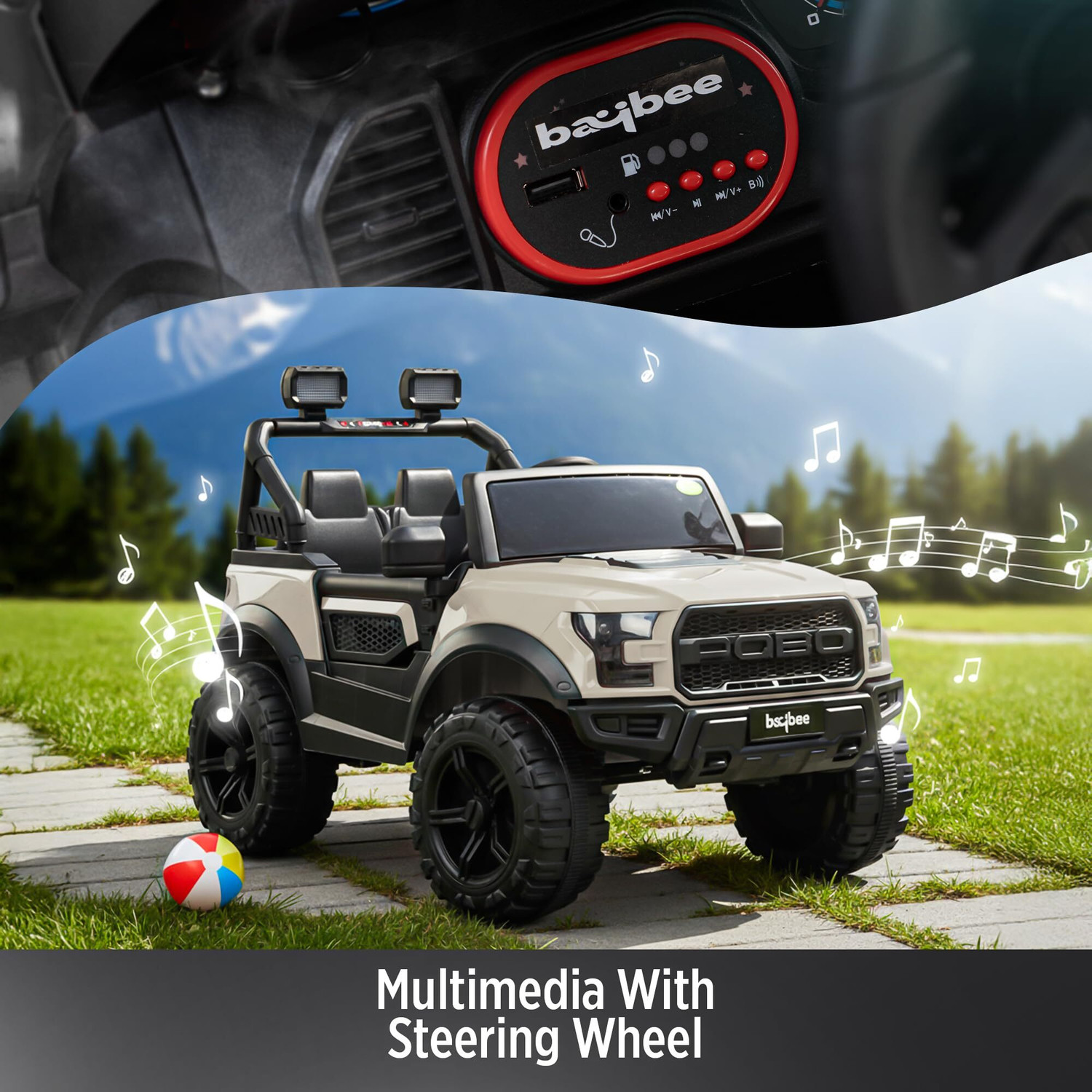 Image of baybee POBO Kids Car Battery Jeep with Bluetooth, Music Jeep Battery Operated Ride On Jeep Battery Operated Ride On