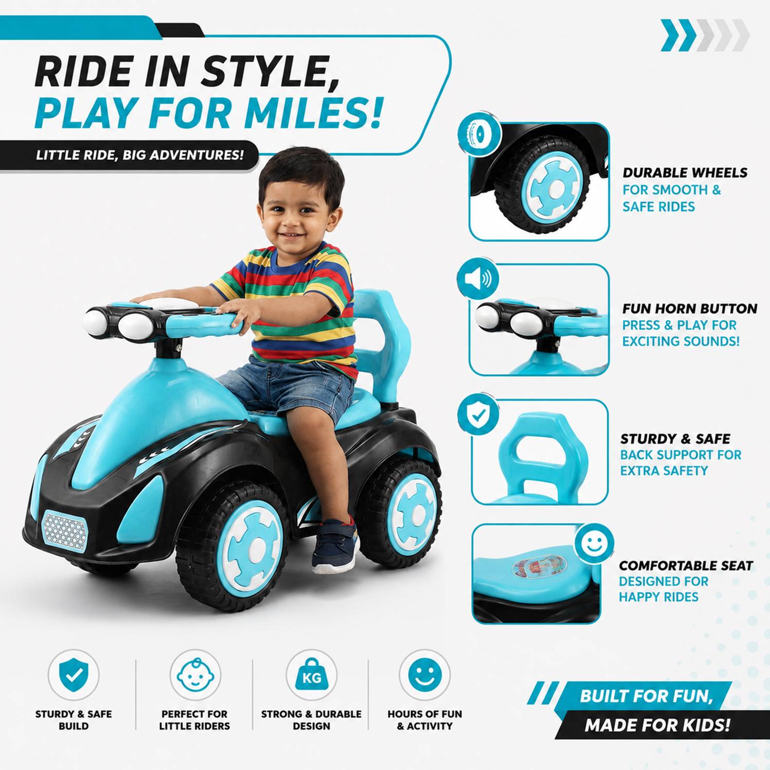 Bellzeye Baby Ride On Car with Steering Wheel - Image 4