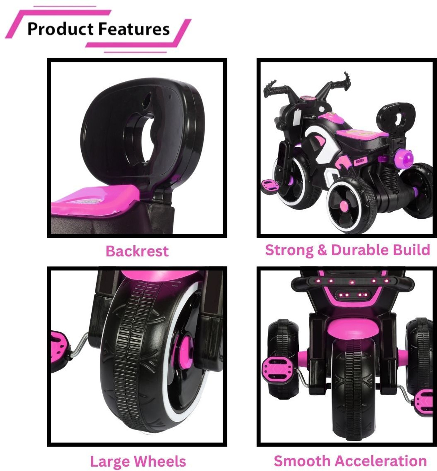 Image of Little Olive RideOn Ranger Bike Pedal Tricycles for Kids 1-3 Years Rideons & Wagons Battery Operated Ride On (Pink)