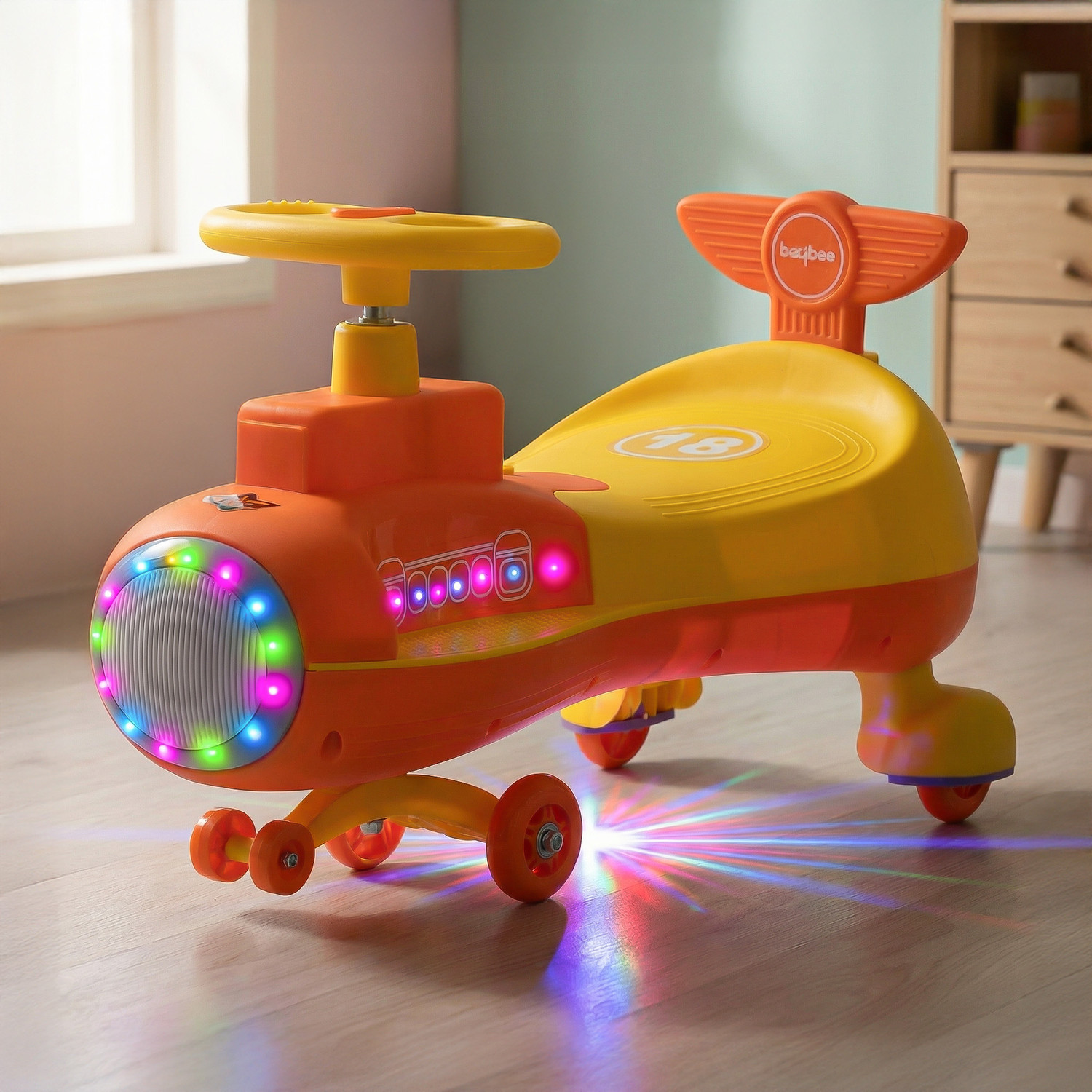 Image of baybee Zygo Magic Swing Car for Kids Push Ride on Toy Baby Car with RGB Lights & Music Rideons & Wagons Non Battery Operated Ride On
