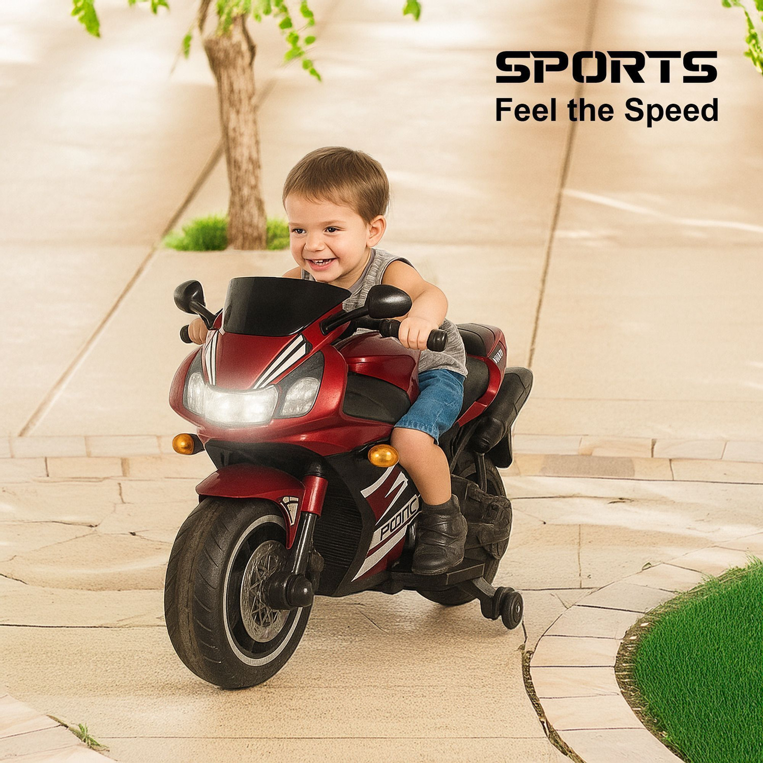 Image of Miss & Chief Battery Operated Bike for Kids with Foot Accelerator & Music & Training Wheels Bike Battery Operated Ride On