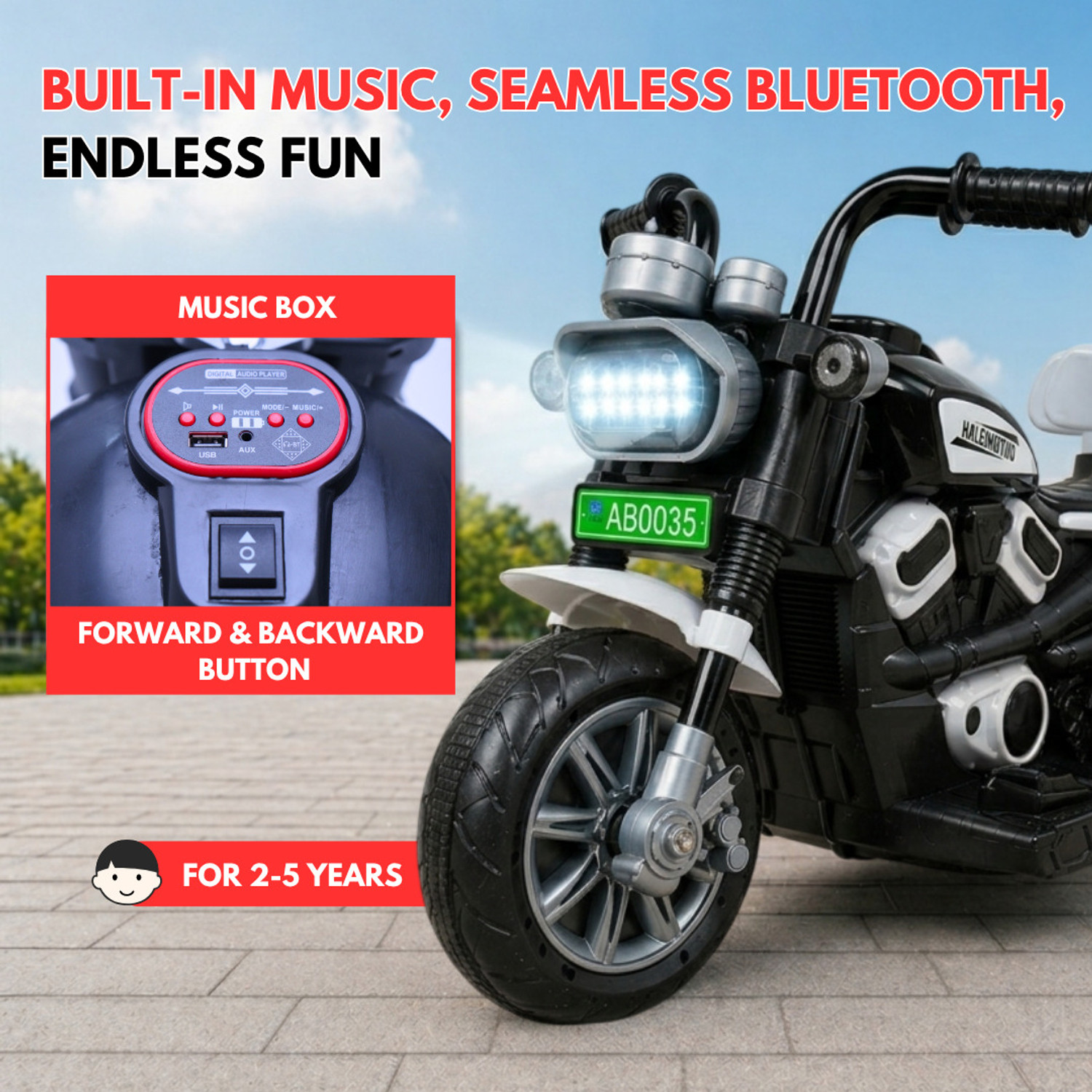 Image of A+13 TOYS Haleimotuo Battery Operated Bike for Kids with Music & LED Headlight Bike Battery Operated Ride On