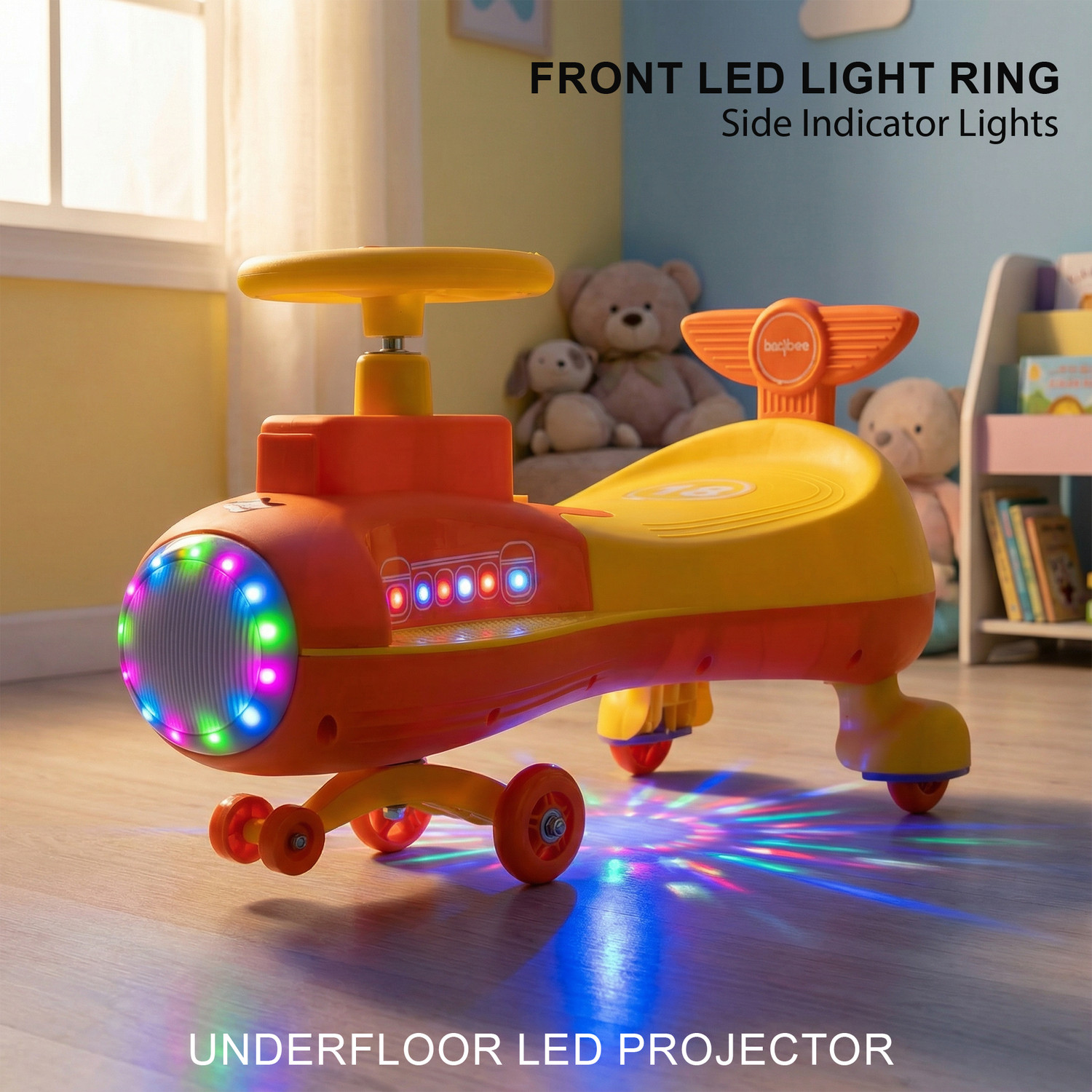 Image of baybee Zygo Magic Swing Car for Kids Push Ride on Toy Baby Car with RGB Lights & Music Rideons & Wagons Non Battery Operated Ride On