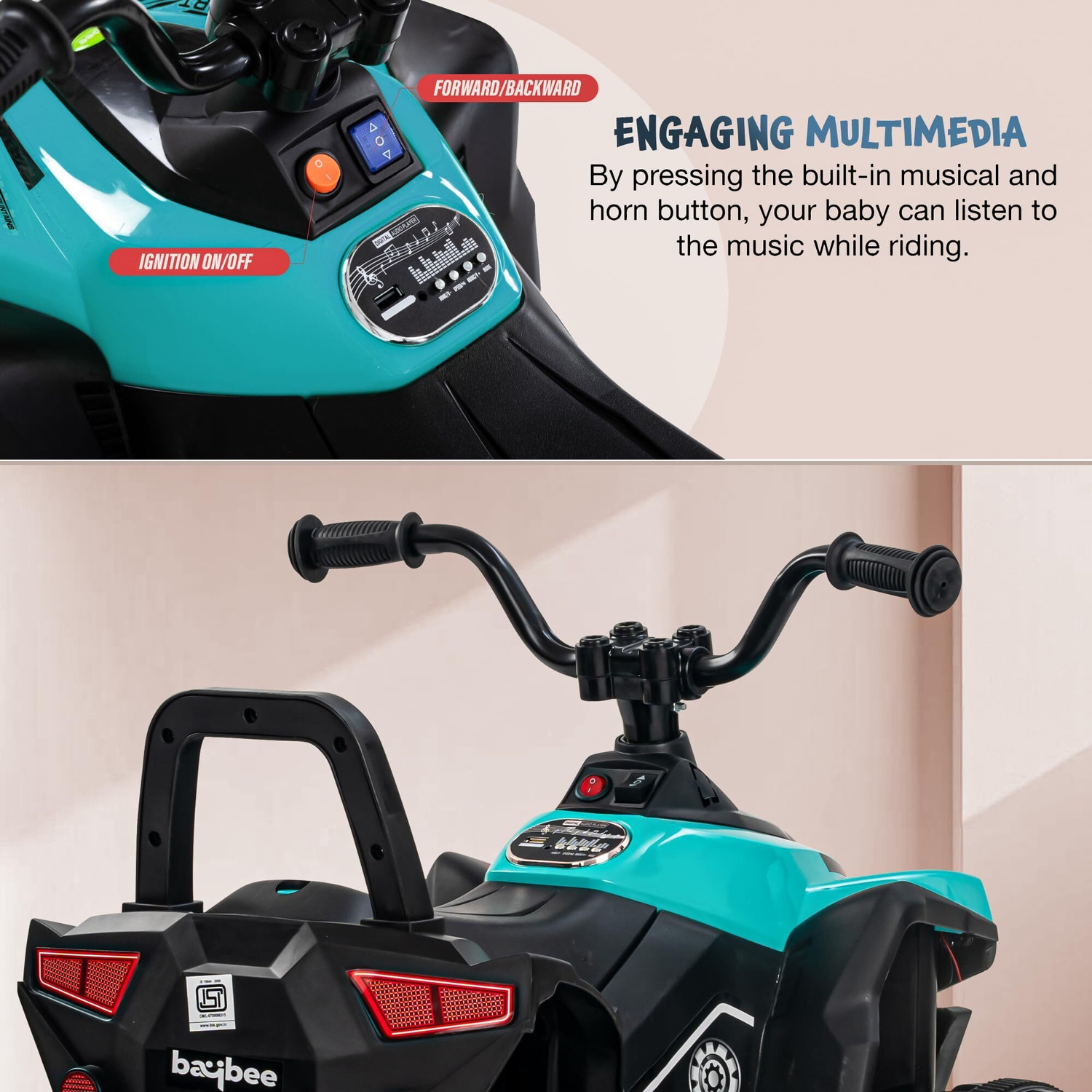 Image of baybee Monstro Baby Electric Bike for Kids|Rechargeable Balance Bikes with LED Lights Bike Battery Operated Ride On