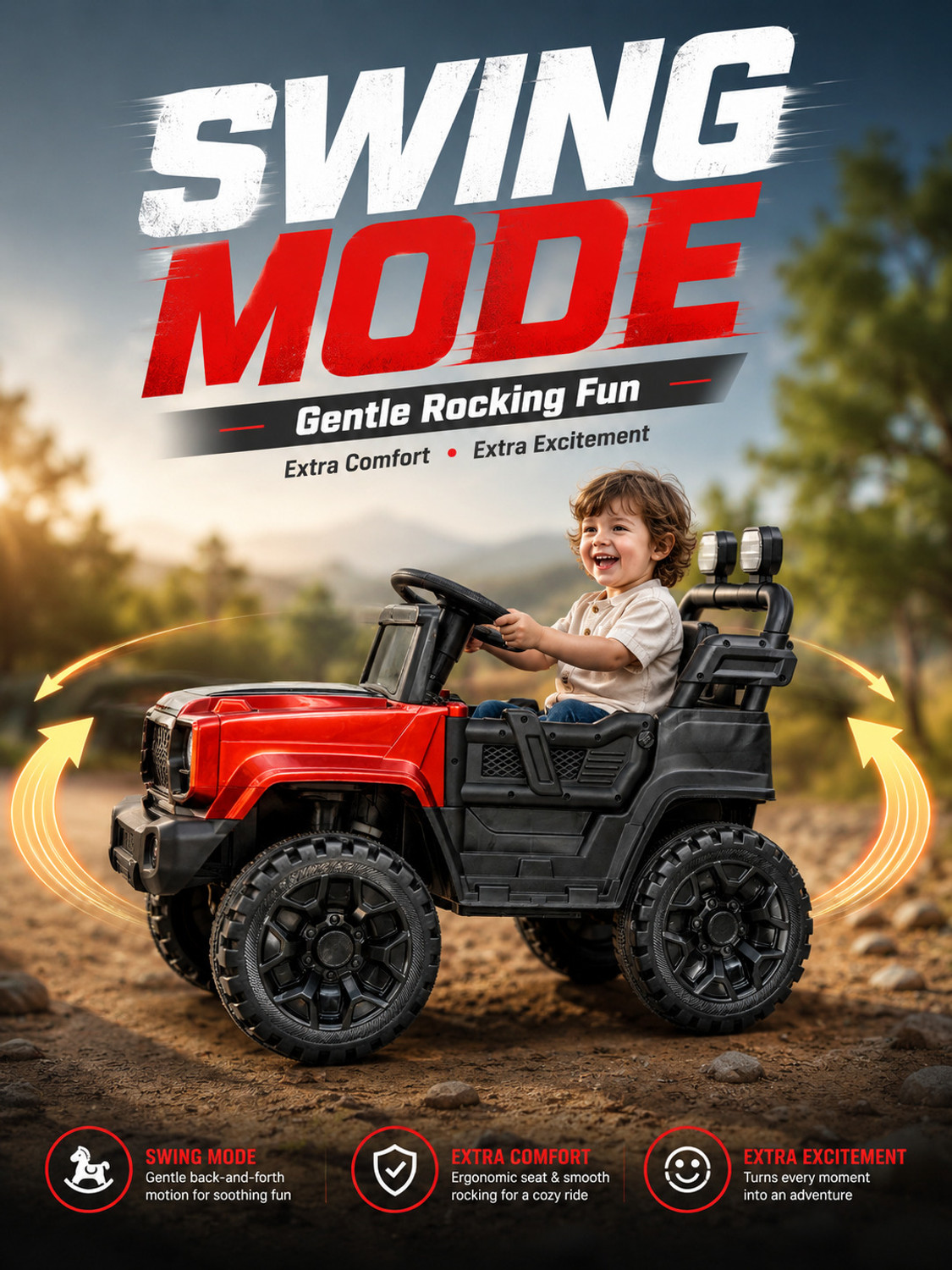 Image of Trenzo Kids electric jeep 4x4 Motors Car for Kids with Music, RGB Lights (1-6 Yrs) Kids Jeep Battery Operated Ride On