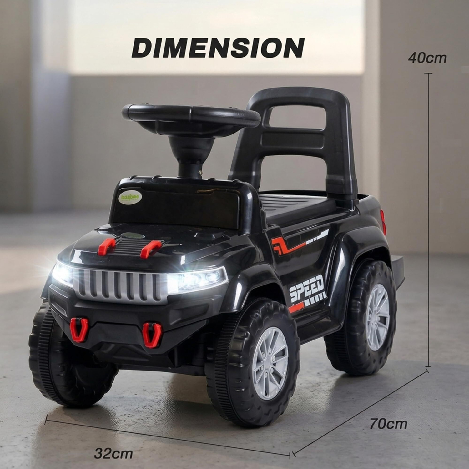 Image of baybee Baby Ride on Car for Kids, Push Ride on Jeep with Music, LED Light & Backrest Rideons & Wagons Non Battery Operated Ride On