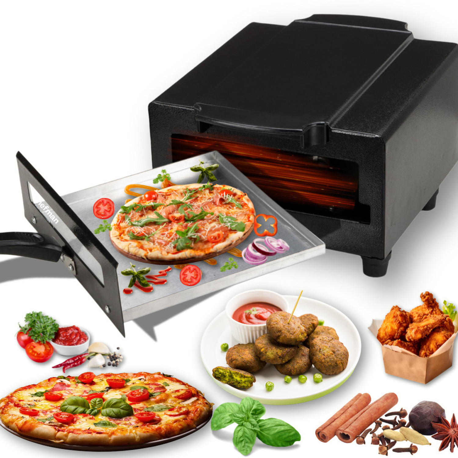 Image of Chefman Mini Advance Multi-Purpose Smart Pizza & Naan Maker Combo for Home Kitchen Use Electric Tandoor