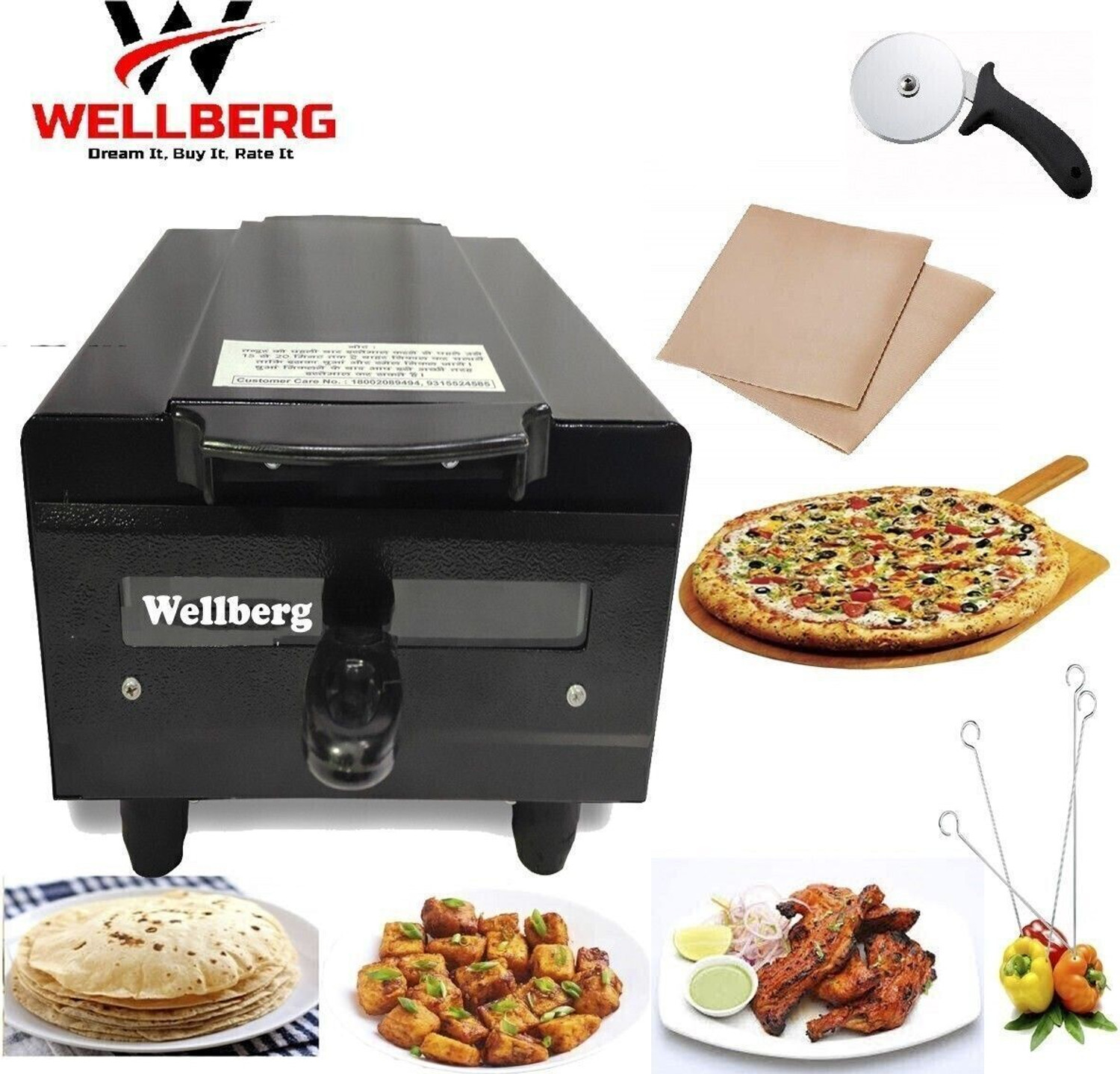 Image of WELLBERG 14-Inch Large Multipurpose Pizza Oven for Grilling, Healthy Roasting, and Baking Electric Tandoor