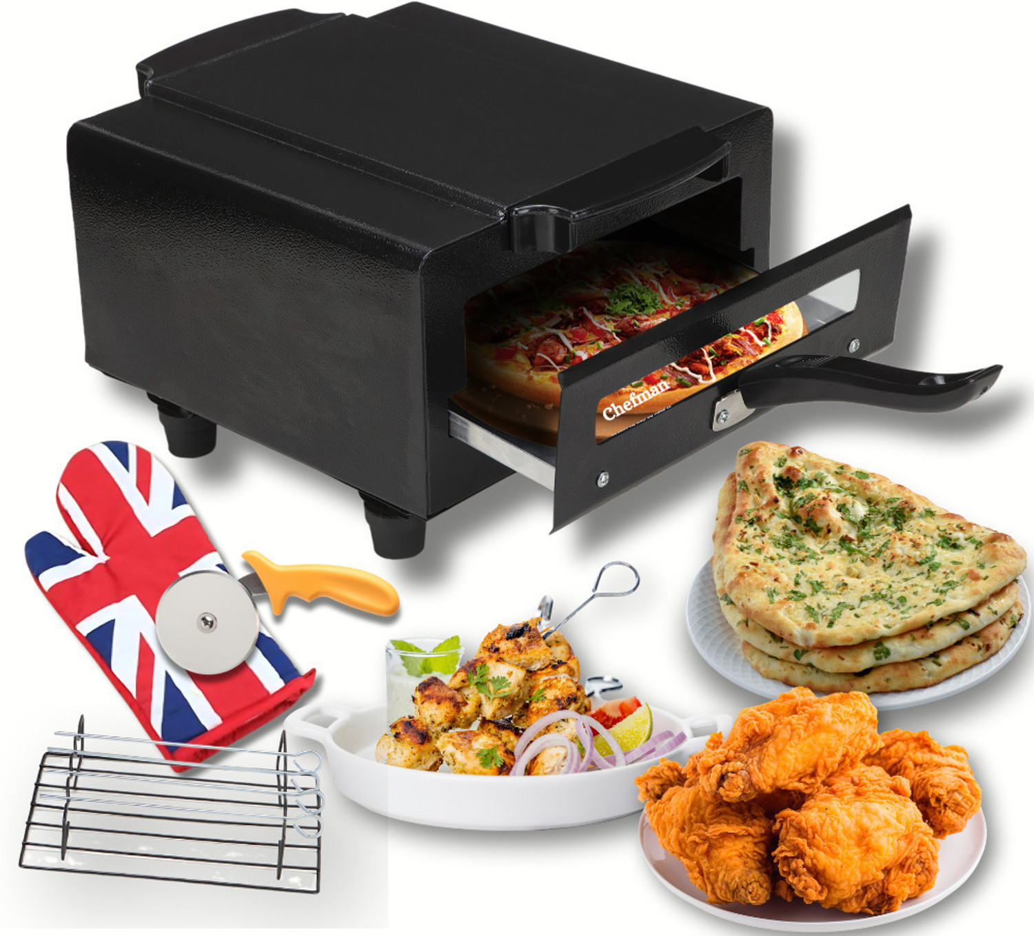 Image of Chefman Mini Advance Multi-Purpose Combo Smart Pizza & Naan Maker for Home Use Electric Tandoor