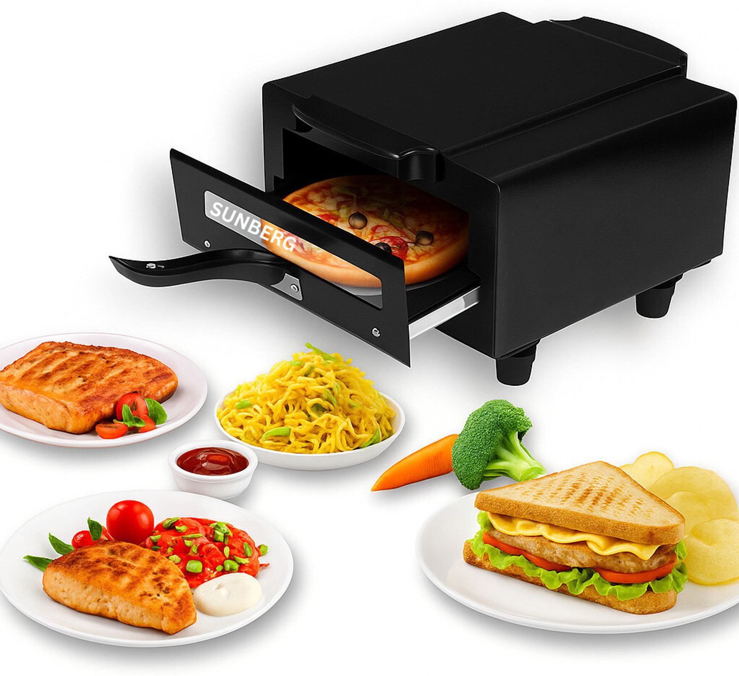 Image of SUNBERG Space-Saving 10Inch Kitchen Appliance for Healthy Grilling Roasting & Quick Meal Electric Tandoor