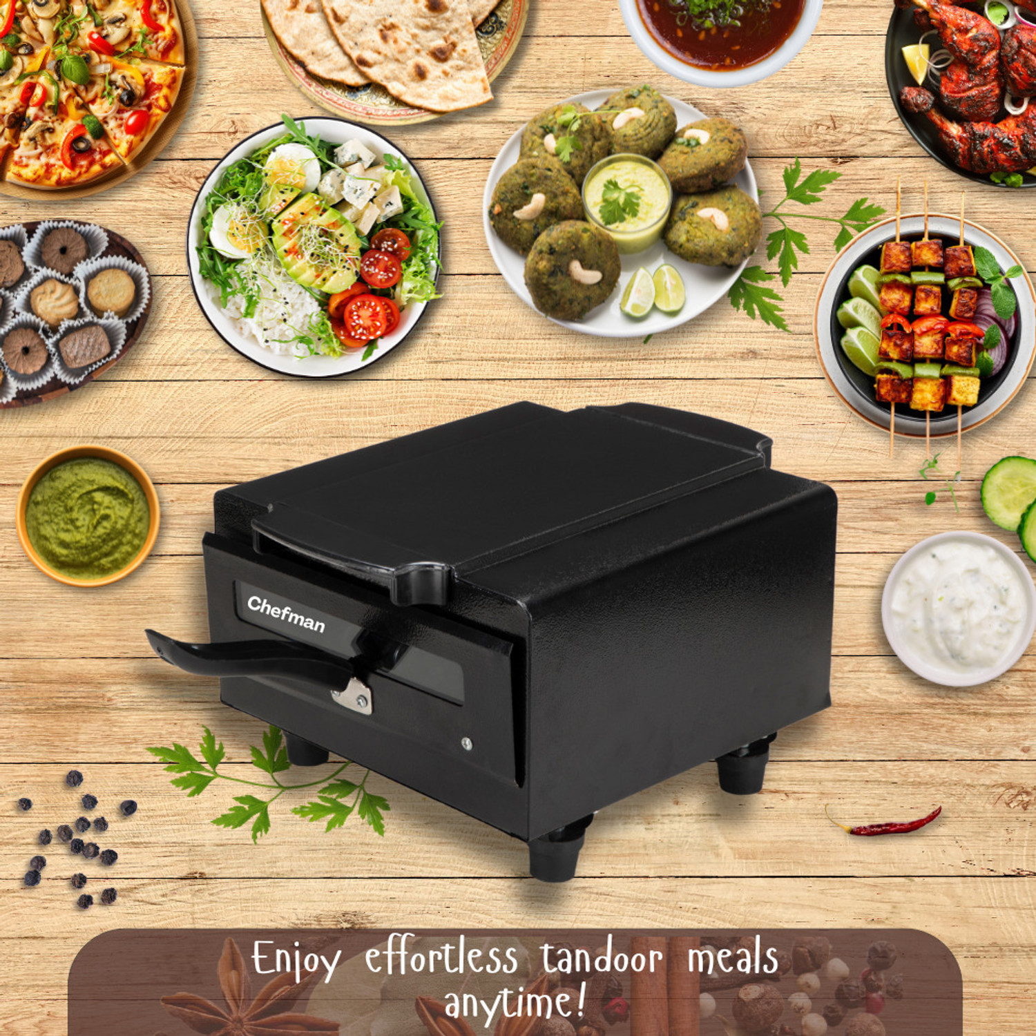 Image of Chefman Mini Advance Multi-Purpose Smart Pizza & Naan Maker Combo for Home Kitchen Use Electric Tandoor