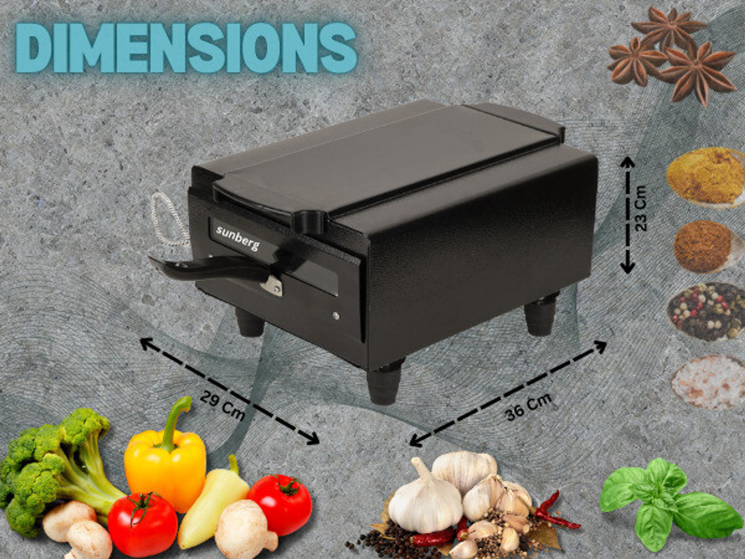 Image of SUNBERG Multi-Purpose 14inch Pizza Maker Oven for Home & Kitchen � Bake, Roast, Grill Electric Tandoor