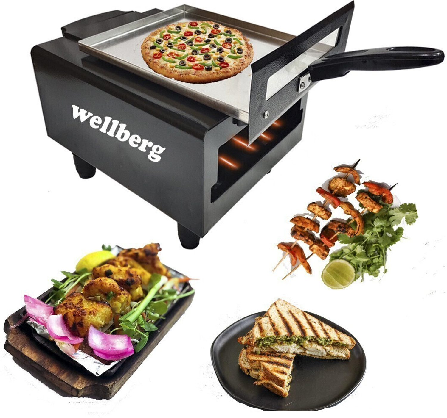 Image of WELLBERG Micro Smart Looking Combo � Miniature 10-Inch Grill for Naan, Pizza, and More Electric Tandoor