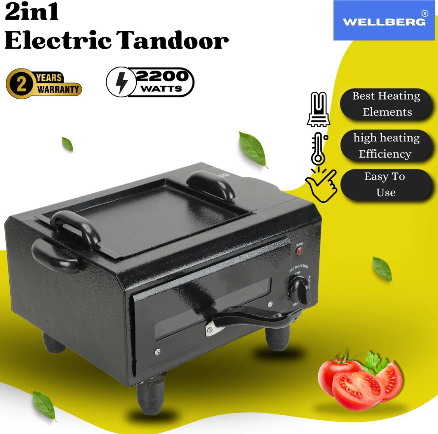 Image of WELLBERG Premium Dual 2-in-1 Pizza Oven with Upper Tray for Home Cooking Needs Electric Tandoor