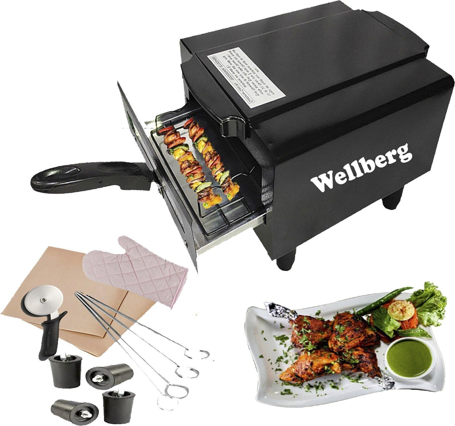Image of WELLBERG 14-Inch Pizza Oven for Tandoori Cooking, Oil-Free Grilling, and Roasting at Home Electric Tandoor