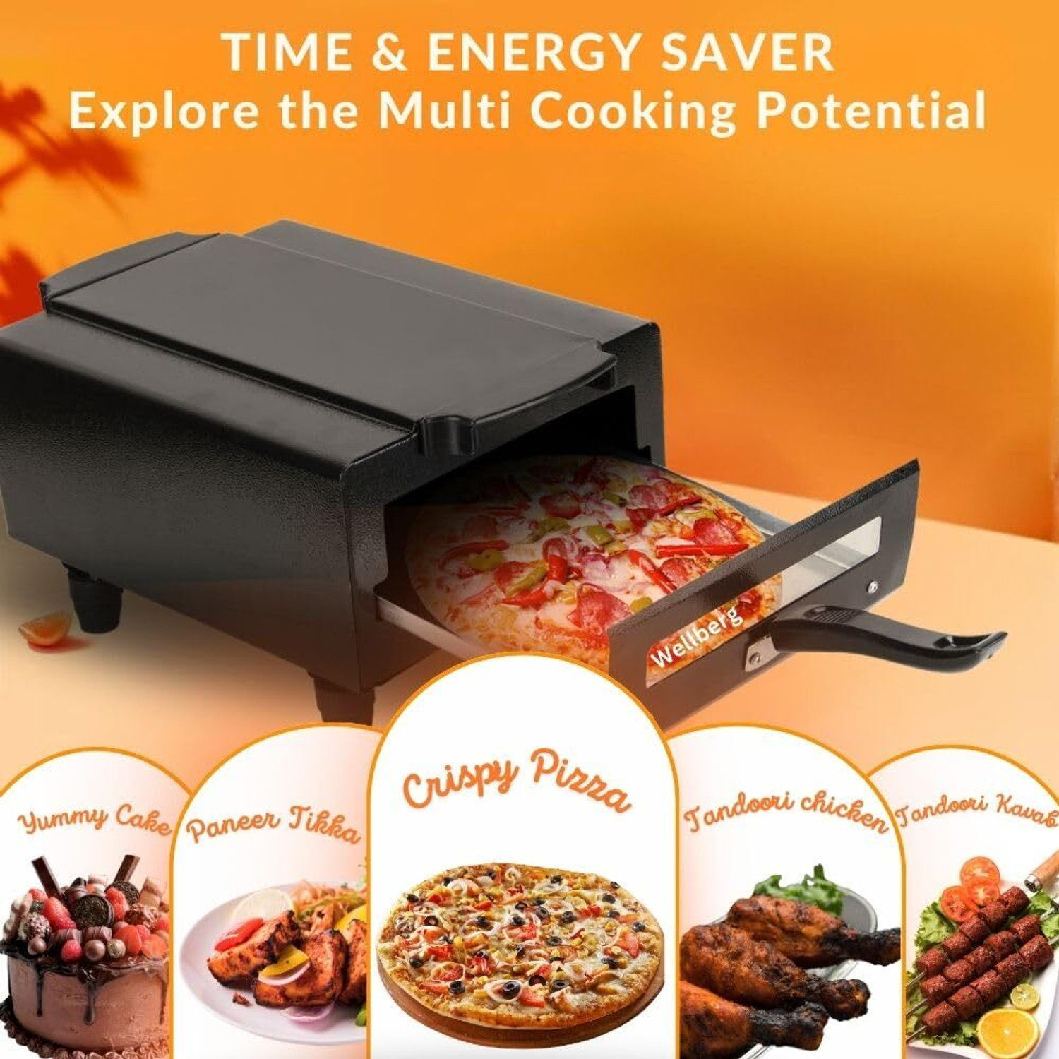 Image of WELLBERG 14-Inch Premium Multipurpose Pizza Oven for Healthy Grilling and Baking at Home Electric Tandoor