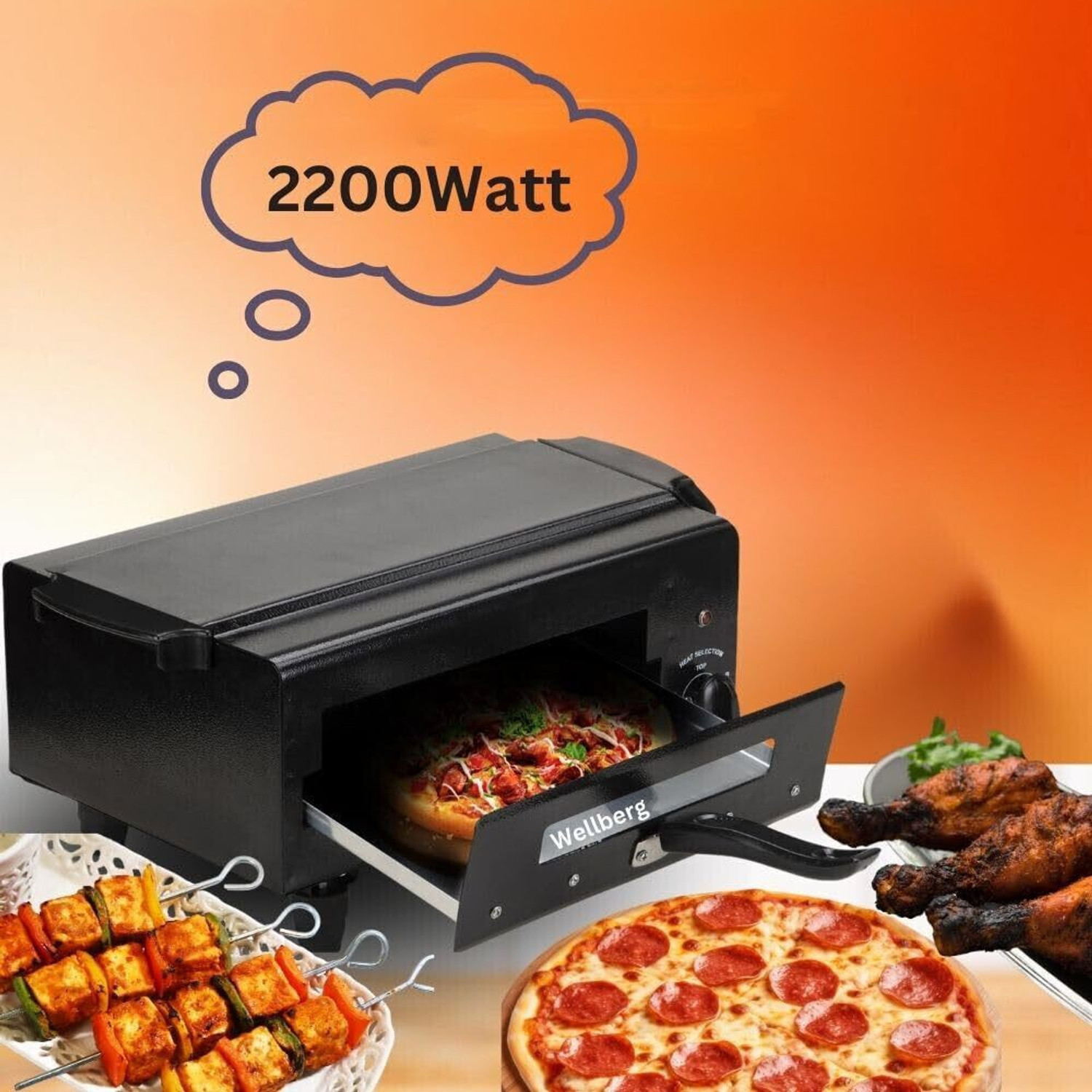 Image of WELLBERG 16-Inch Pizza Maker for Baking, Roasting & Grilling with Element Control Switch Electric Tandoor