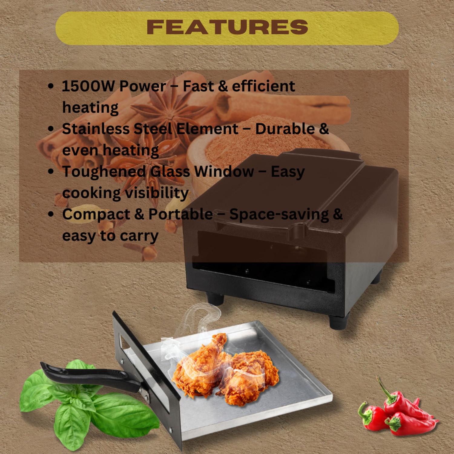 Image of Hot Grill Mini Pizza Maker Oven | 1500W | Compact & Efficient Cooking Appliance for Home Electric Tandoor