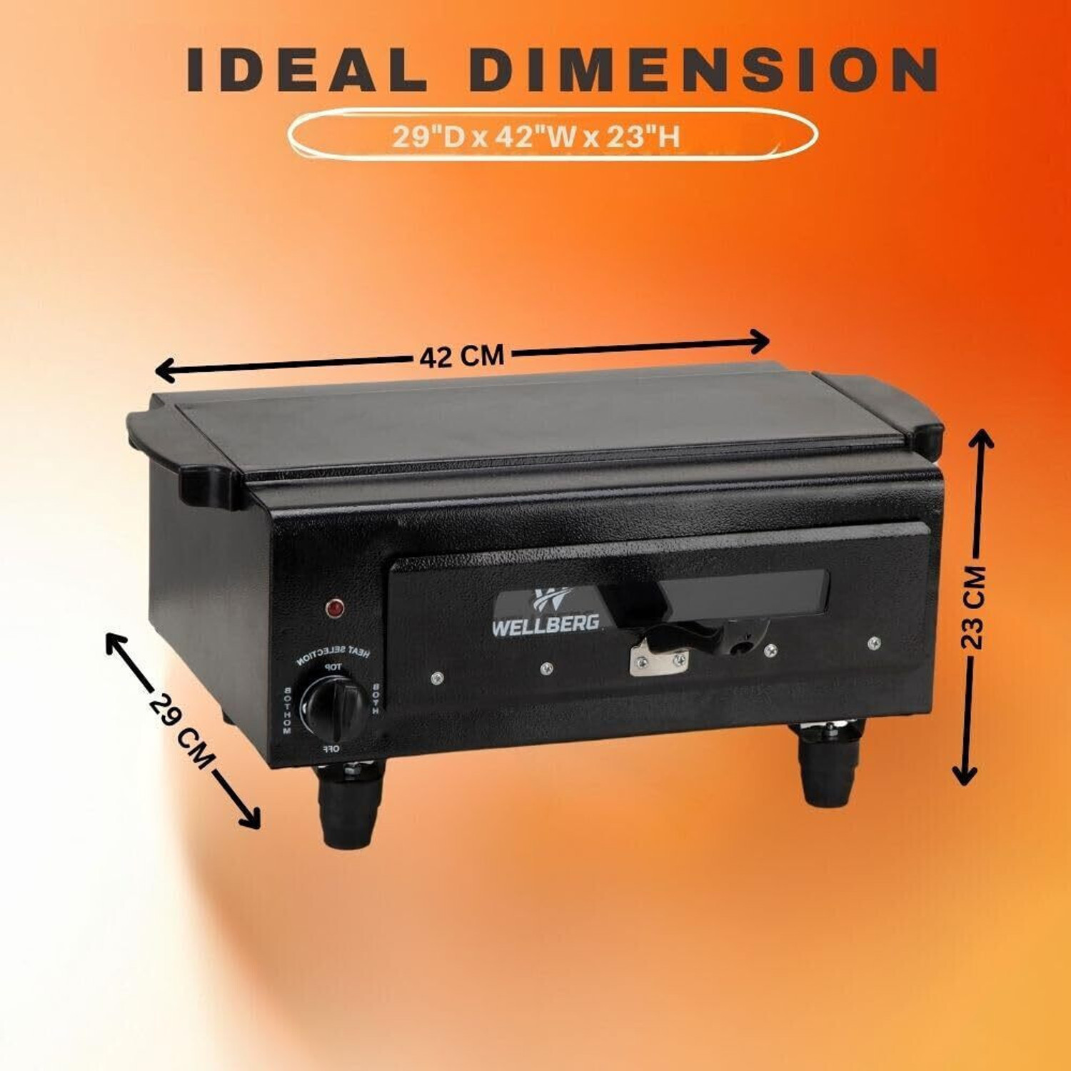 Image of WELLBERG 16-Inch Pizza Maker for Baking, Roasting & Grilling with Element Control Switch Electric Tandoor