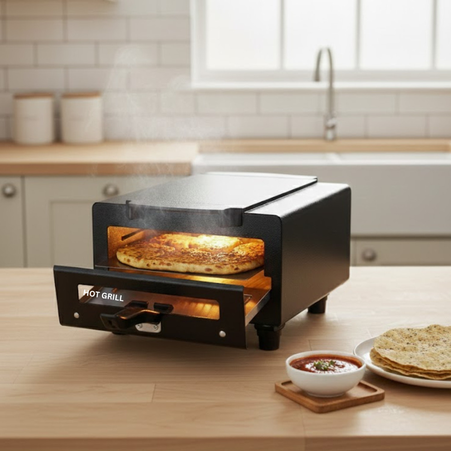 Image of Hot Grill Electric Pizza Oven 10 Inch Compact 1500W Countertop Cooking Oven Pizza Maker
