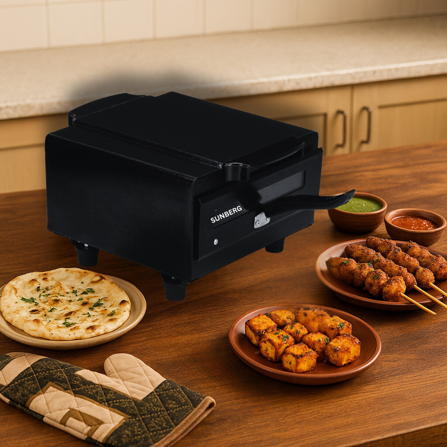 Image of SUNBERG 10-Inch Heavy-Duty Cooking Appliance for Quick, Even Heating Daily Grilling Need Electric Tandoor