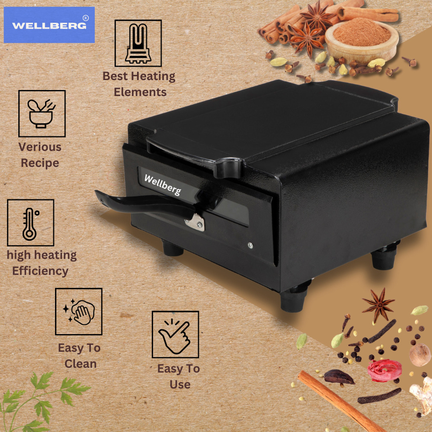 Image of WELLBERG Advance Mini 10-Inch Multi-Purpose Combo Grill � Perfect for Pizza, Naan, & Roti Electric Tandoor