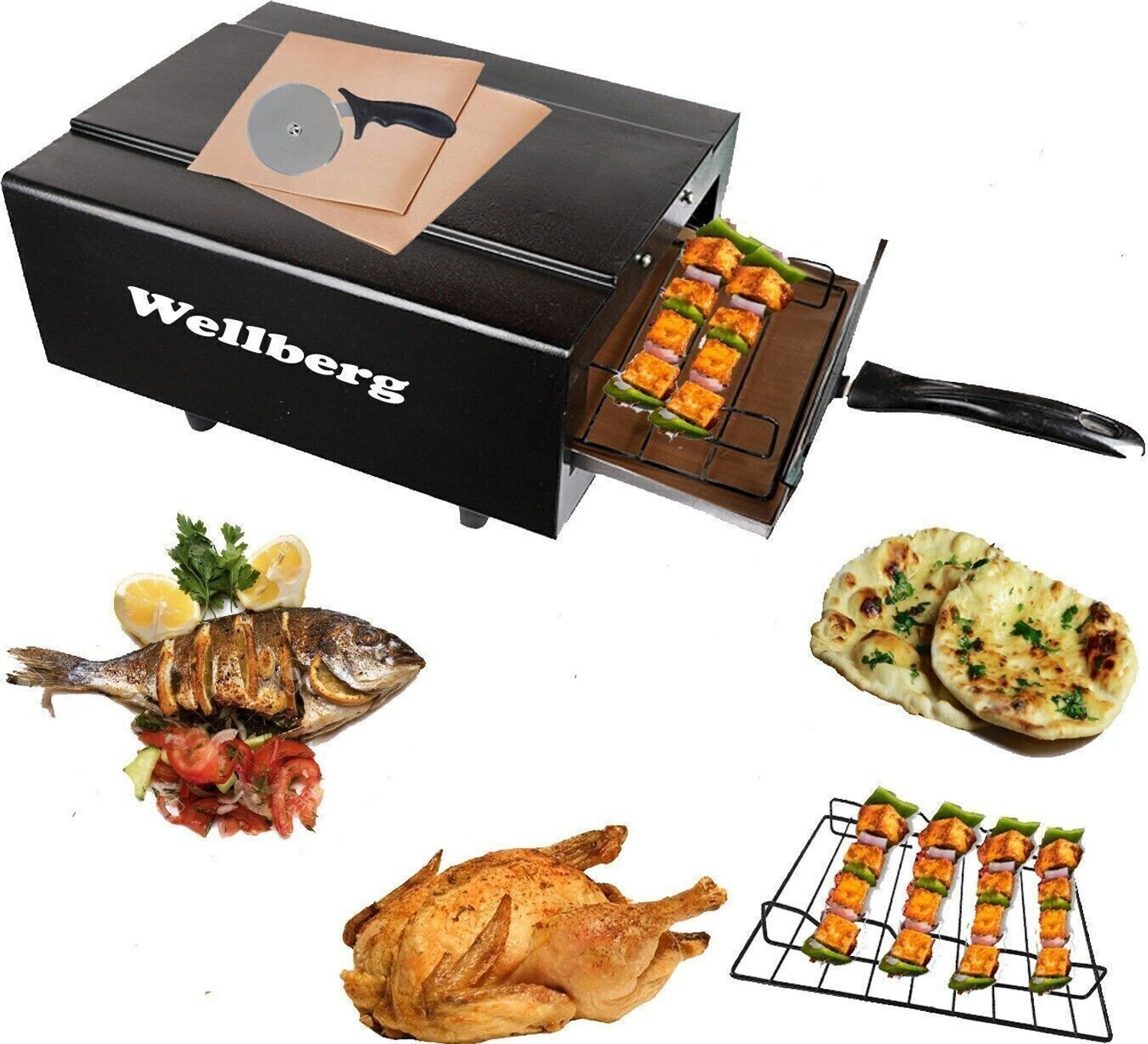 Image of WELLBERG Heavy-Duty 14-Inch Multipurpose Oven for Healthy Cooking, Grilling, and Baking Electric Tandoor