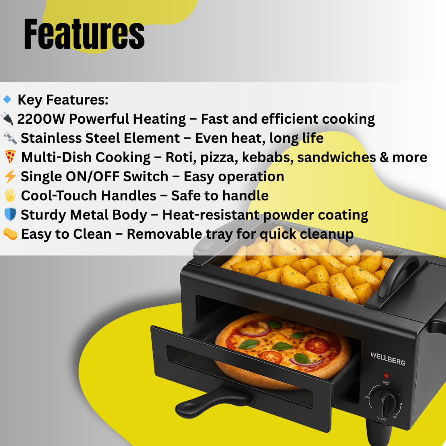 Image of WELLBERG Premium Dual 2-in-1 Oven for Grilling, Baking, Roasting & Tandoori Cooking Electric Tandoor