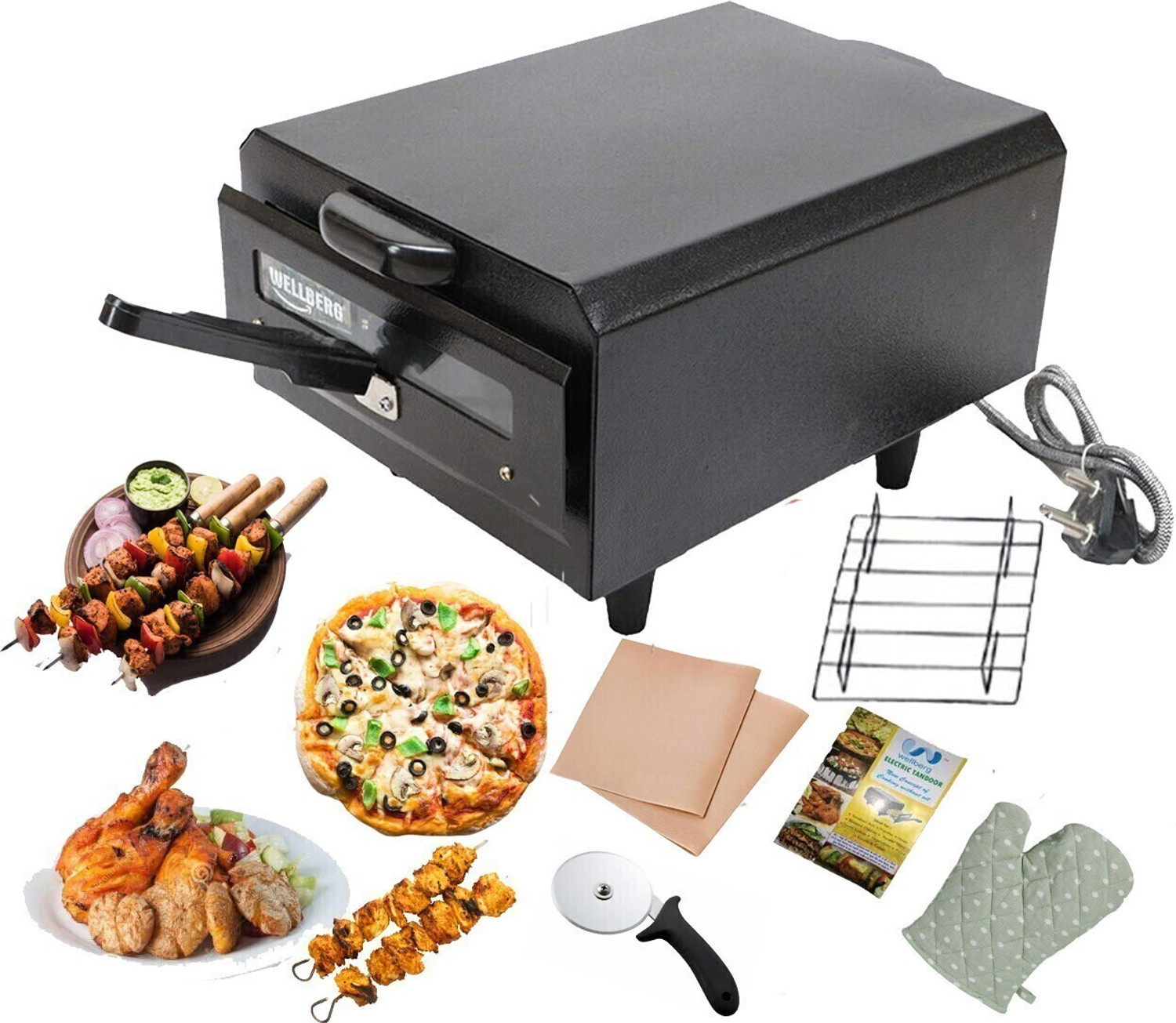 Image of WELLBERG Small 10-Inch Combo � Oil-Free Cooking for Naan, Pizza, and Tandoori at Home Electric Tandoor
